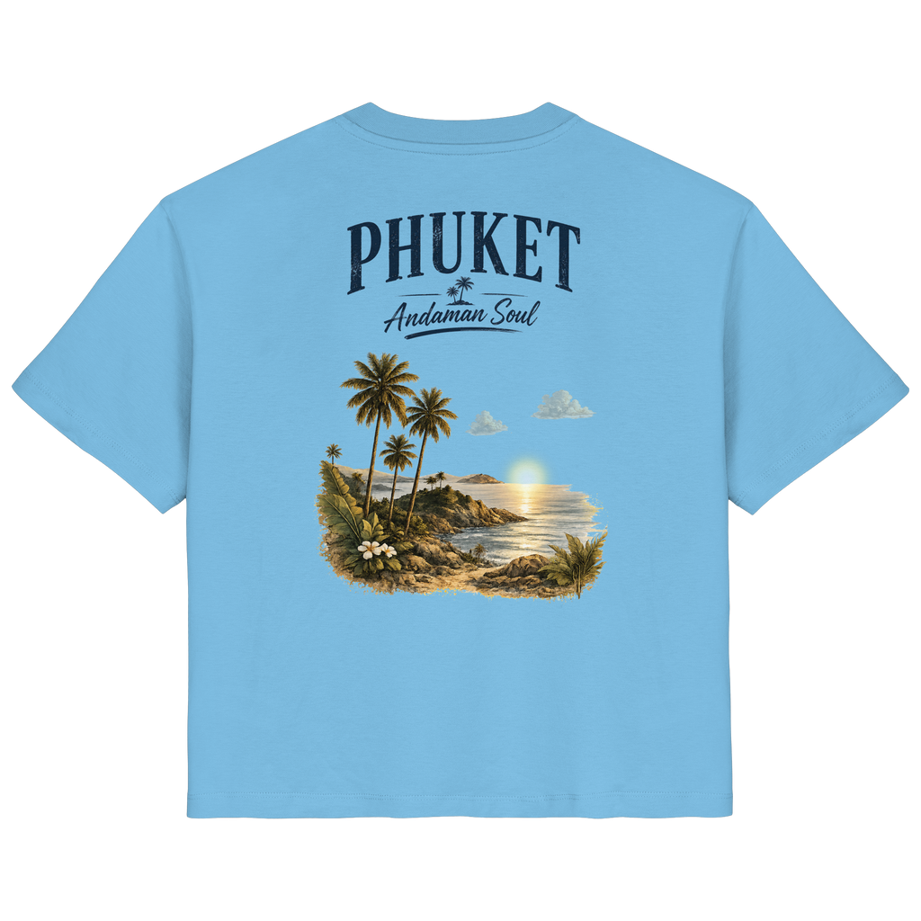 Phuket Andaman Soul Damen Bio-T-Shirt in Aqua Blue mit Rückenprint – Produktansicht