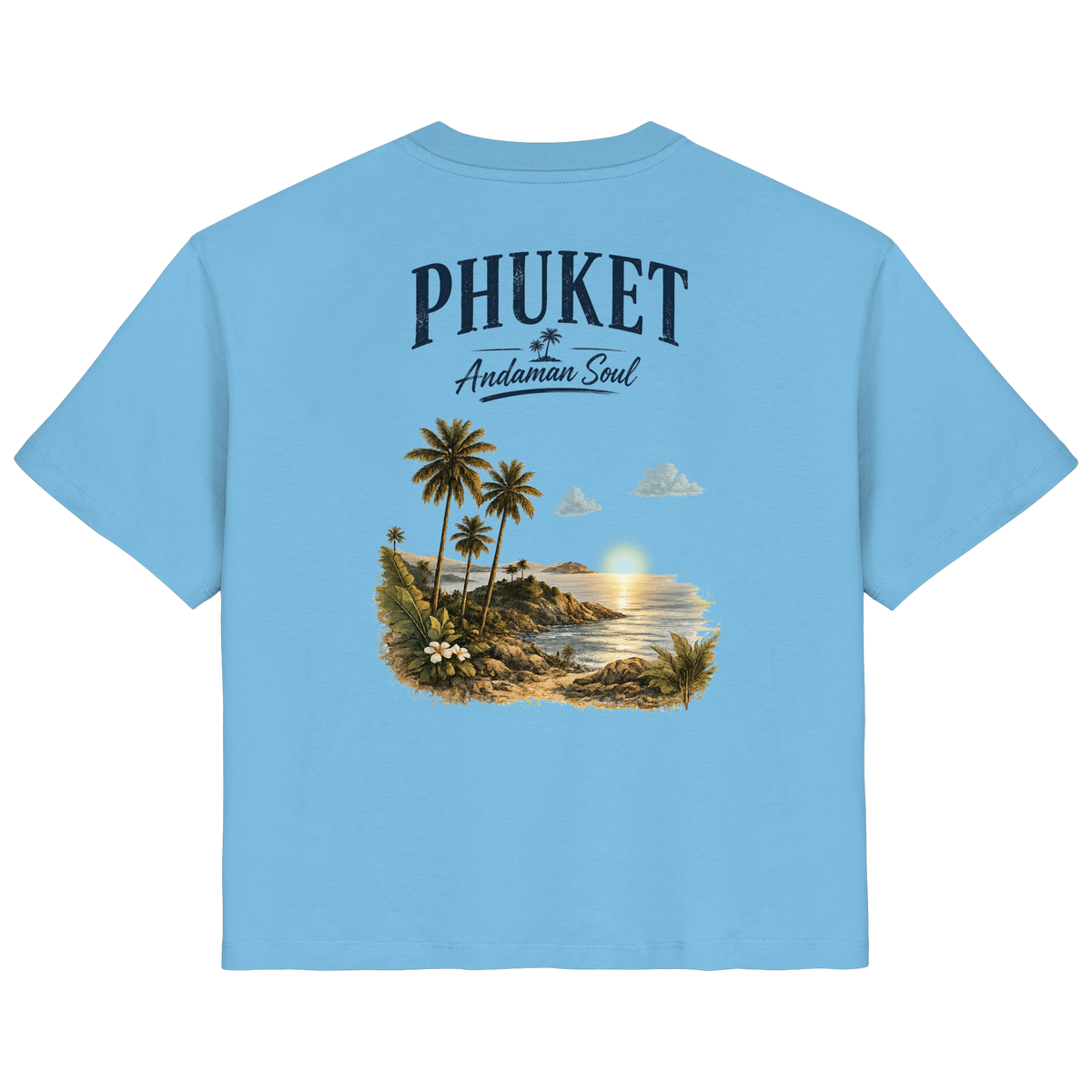 Phuket Andaman Soul Damen Bio-T-Shirt in Aqua Blue mit Rückenprint – Produktansicht