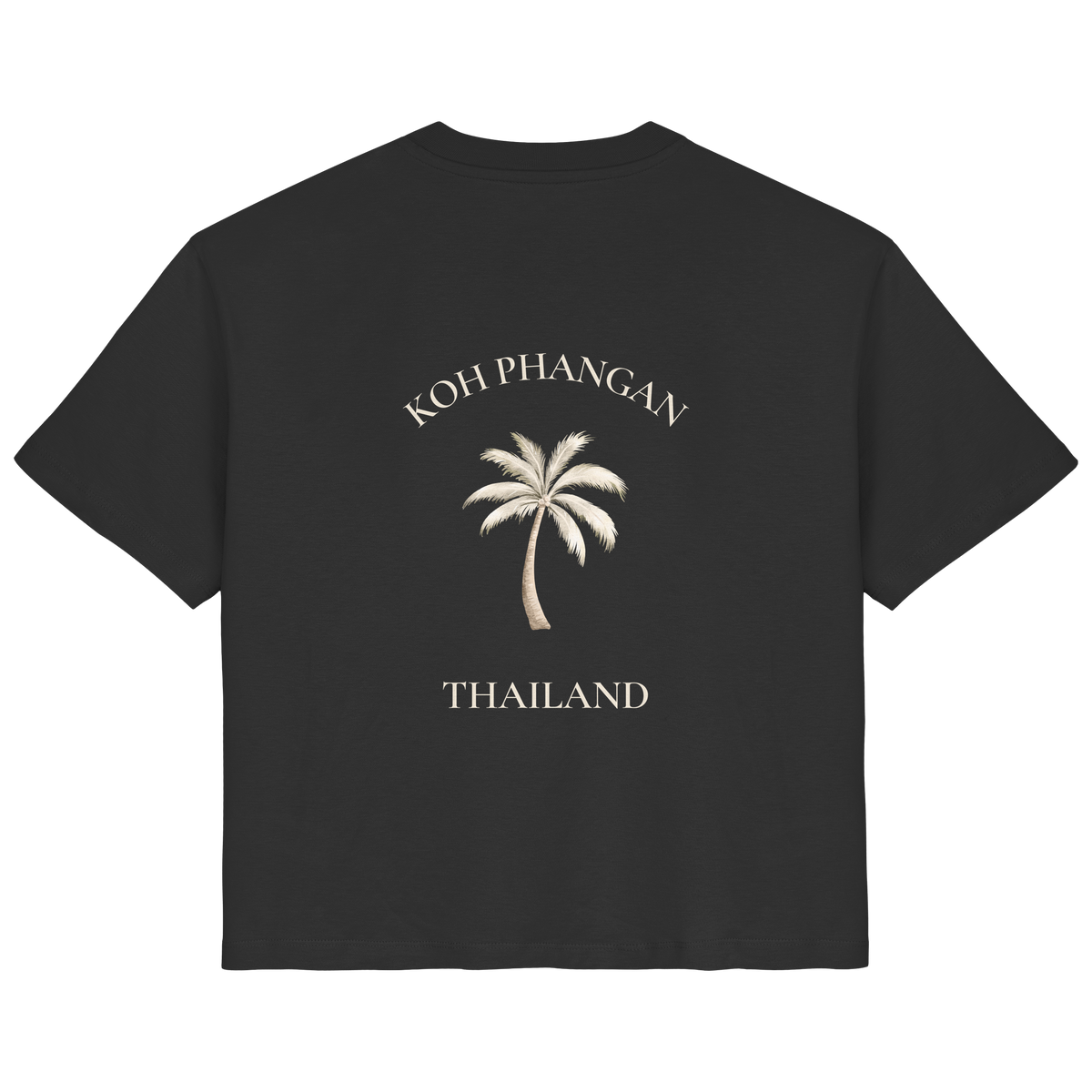 Damen Bio T-Shirt in black mit Koh Phangan Mini Palm Motiv als Backprint – Original-Mockup
