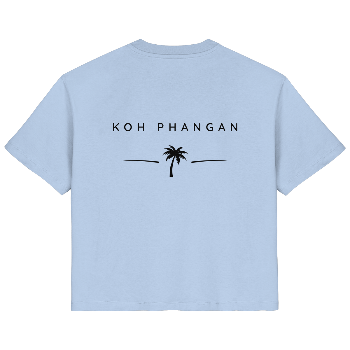 Original-Mockup des Damen Bio T-Shirt in Blue Soul mit Koh-Phangan-Minimal-Backprint