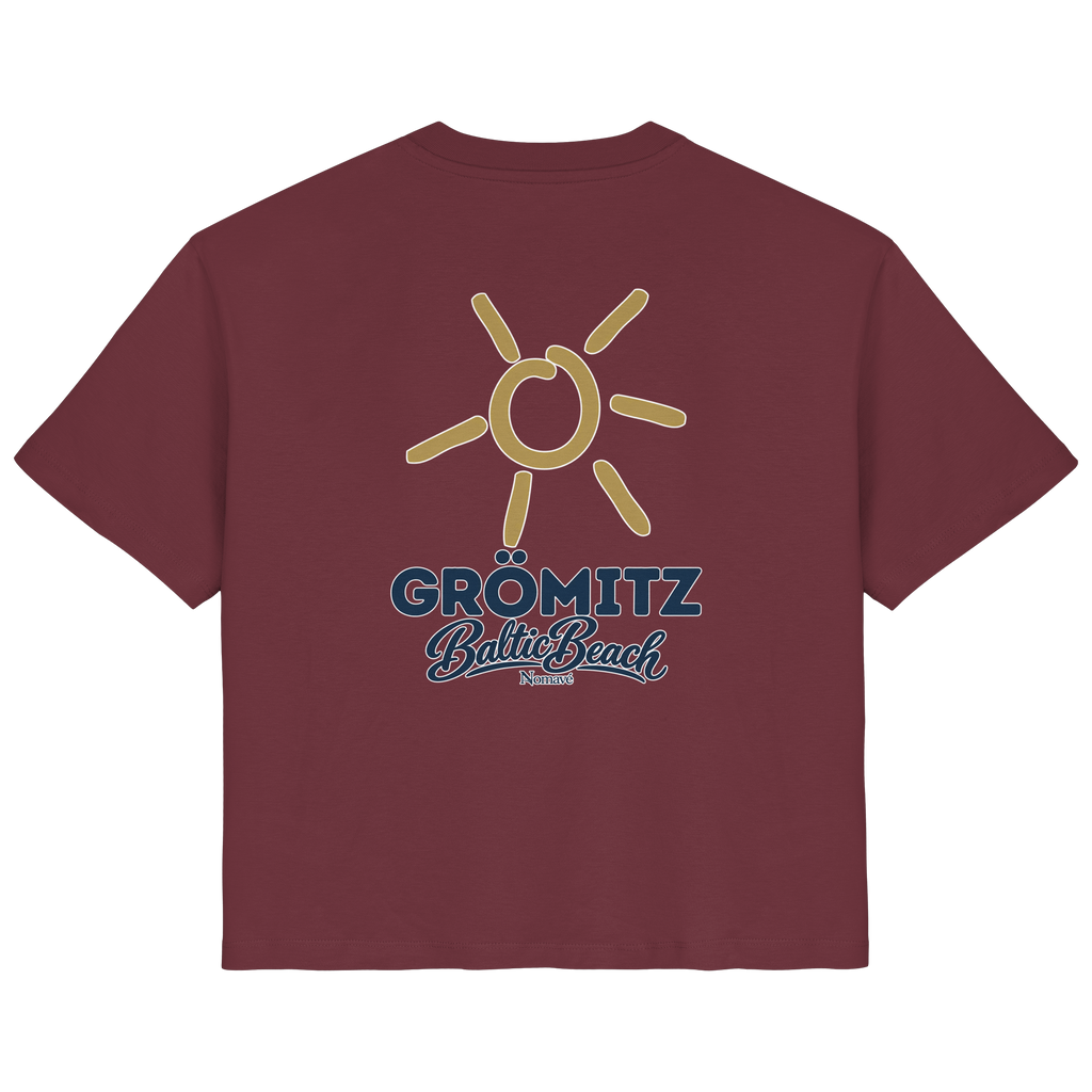 Grömitz Sonne Damen Bio T-Shirt Baltic Beach Rückendruck in Burgundy – Shirtigo-Originalmockup 13