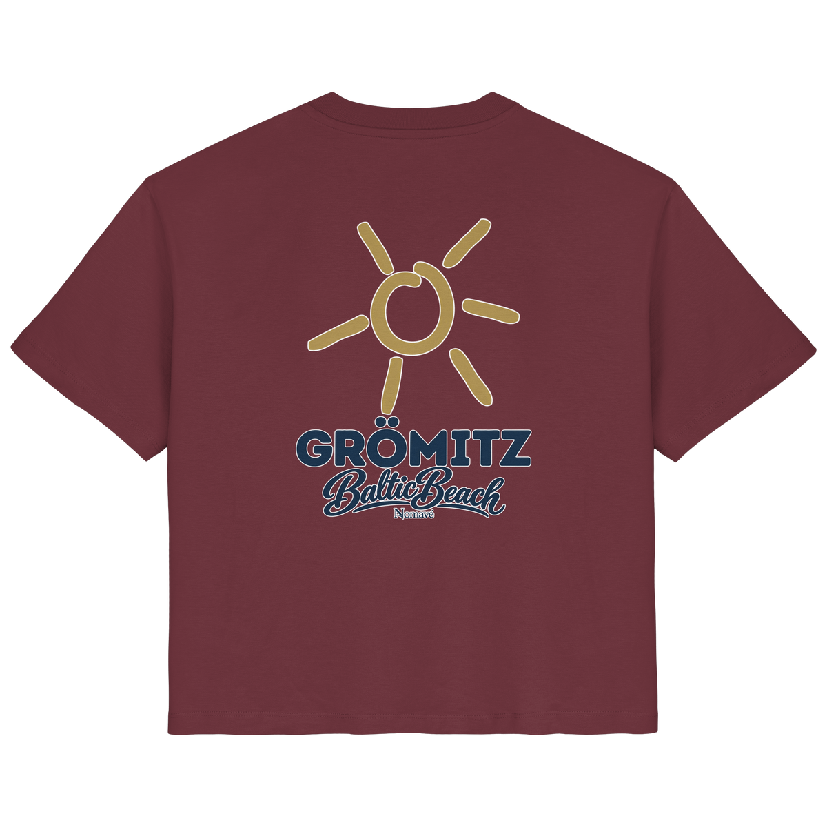 Grömitz Sonne Damen Bio T-Shirt Baltic Beach Rückendruck in Burgundy – Shirtigo-Originalmockup 13