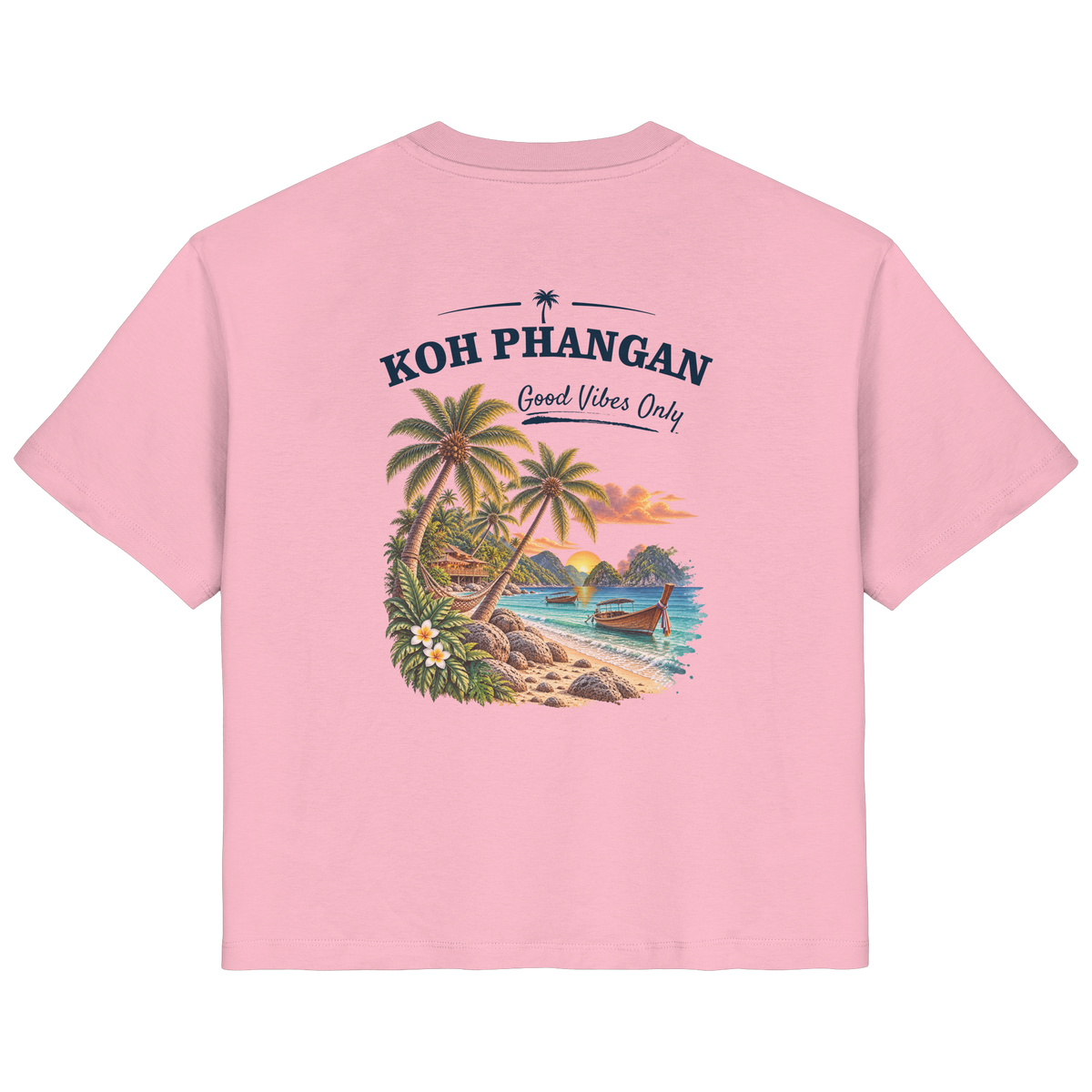Koh Phangan Good Vibes Only – Damen Bio T-Shirt – Backprint – Original-Mockup ladies organic shirt cotton pink mit Rückenmotiv