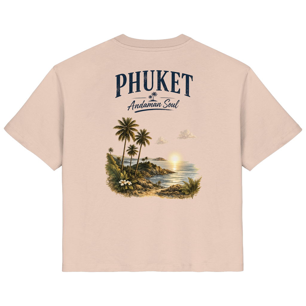 Phuket Andaman Soul Damen Bio-T-Shirt in Fraiche Peche mit Rückenprint – Produktansicht