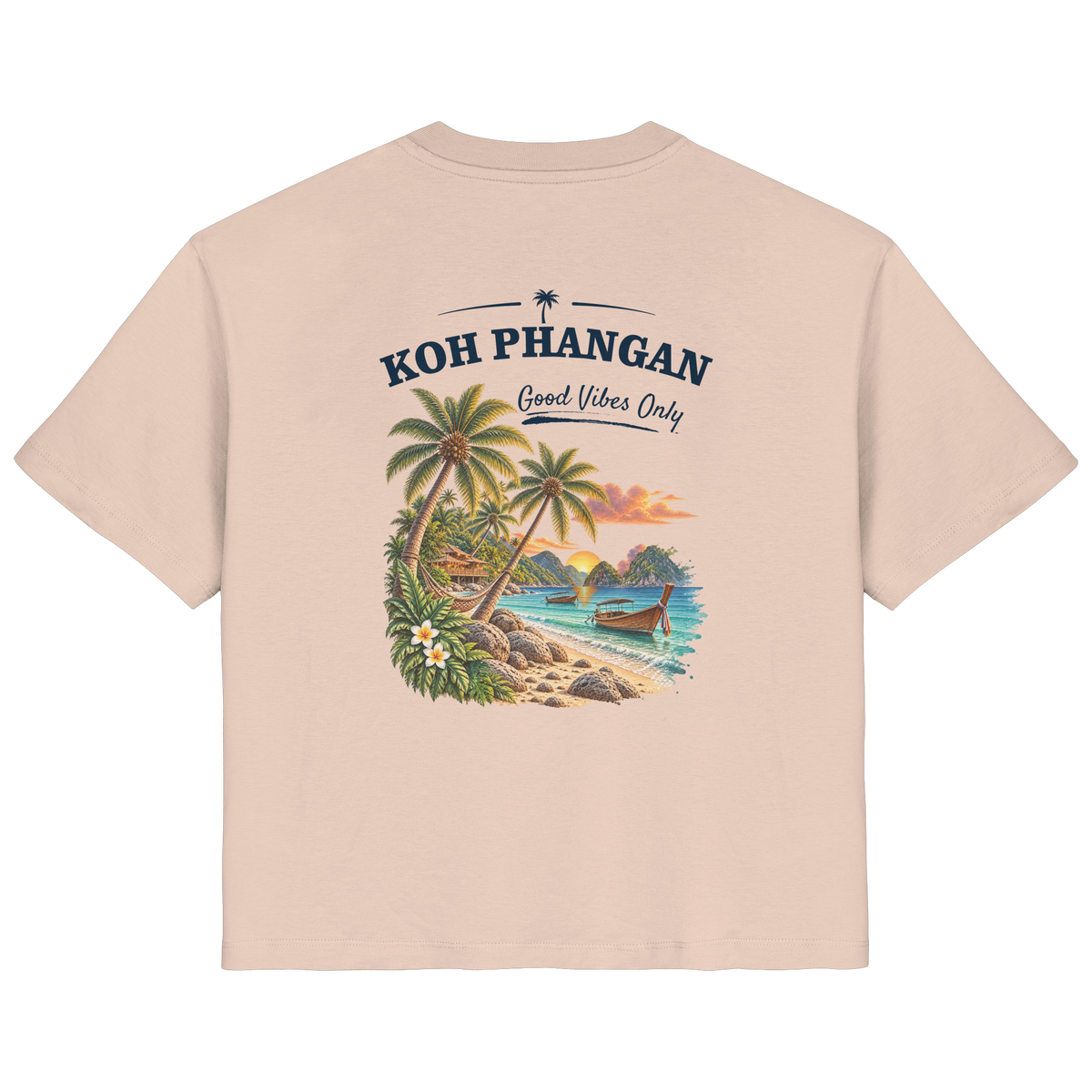 Koh Phangan Good Vibes Only – Damen Bio T-Shirt – Backprint – Original-Mockup ladies organic shirt fraiche peche mit Rückenmotiv