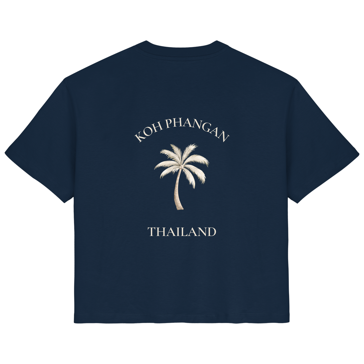 Damen Bio T-Shirt in french navy mit Koh Phangan Mini Palm Motiv als Backprint – Original-Mockup