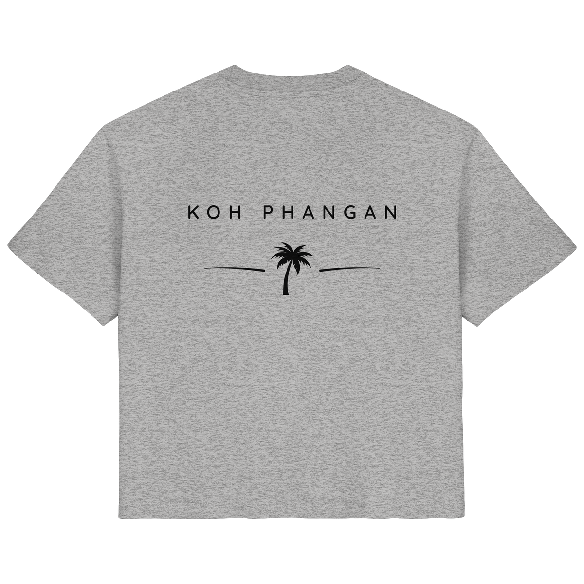 Original-Mockup des Damen Bio T-Shirt in Heather Grey mit Koh-Phangan-Minimal-Backprint