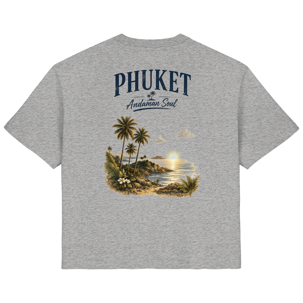 Phuket Andaman Soul Damen Bio-T-Shirt in Heather Grey mit Rückenprint – Produktansicht