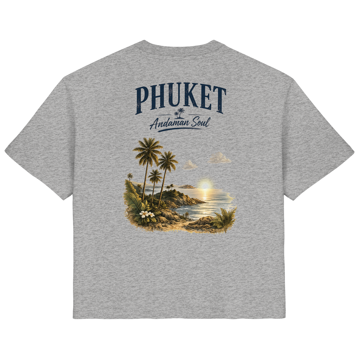 Phuket Andaman Soul Damen Bio-T-Shirt in Heather Grey mit Rückenprint – Produktansicht