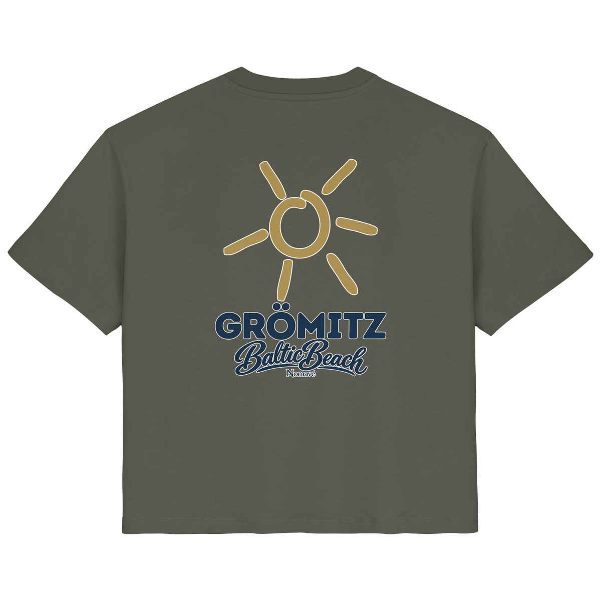 Grömitz Sonne Damen Bio T-Shirt Baltic Beach Rückendruck in Khaki – Shirtigo-Originalmockup 12