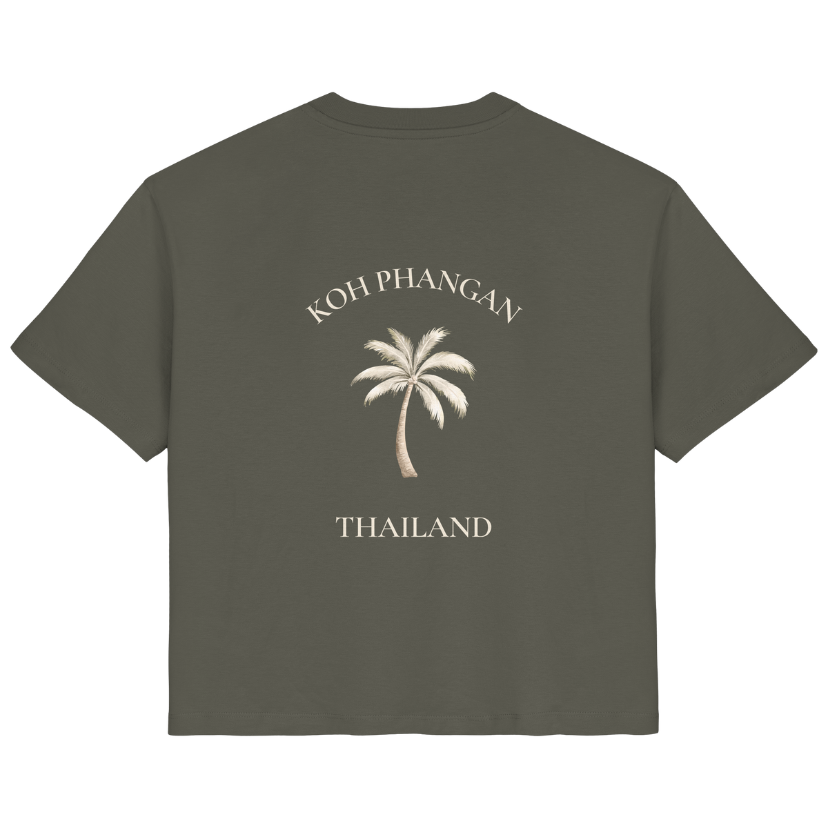 Damen Bio T-Shirt in khaki mit Koh Phangan Mini Palm Motiv als Backprint – Original-Mockup