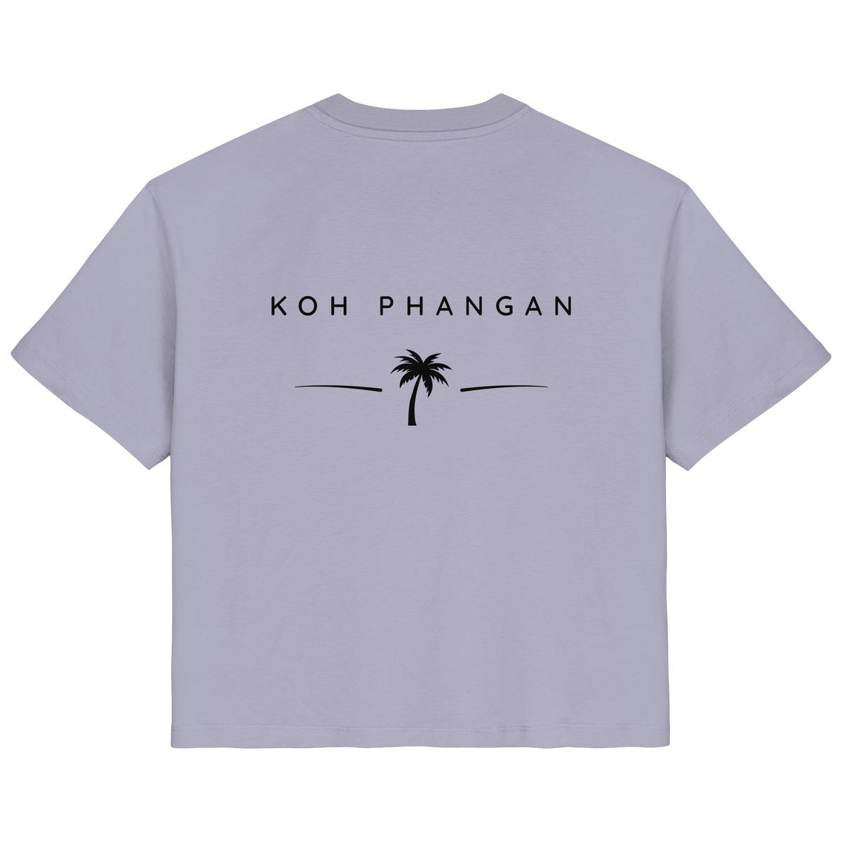 Original-Mockup des Damen Bio T-Shirt in Lavender mit Koh-Phangan-Minimal-Backprint