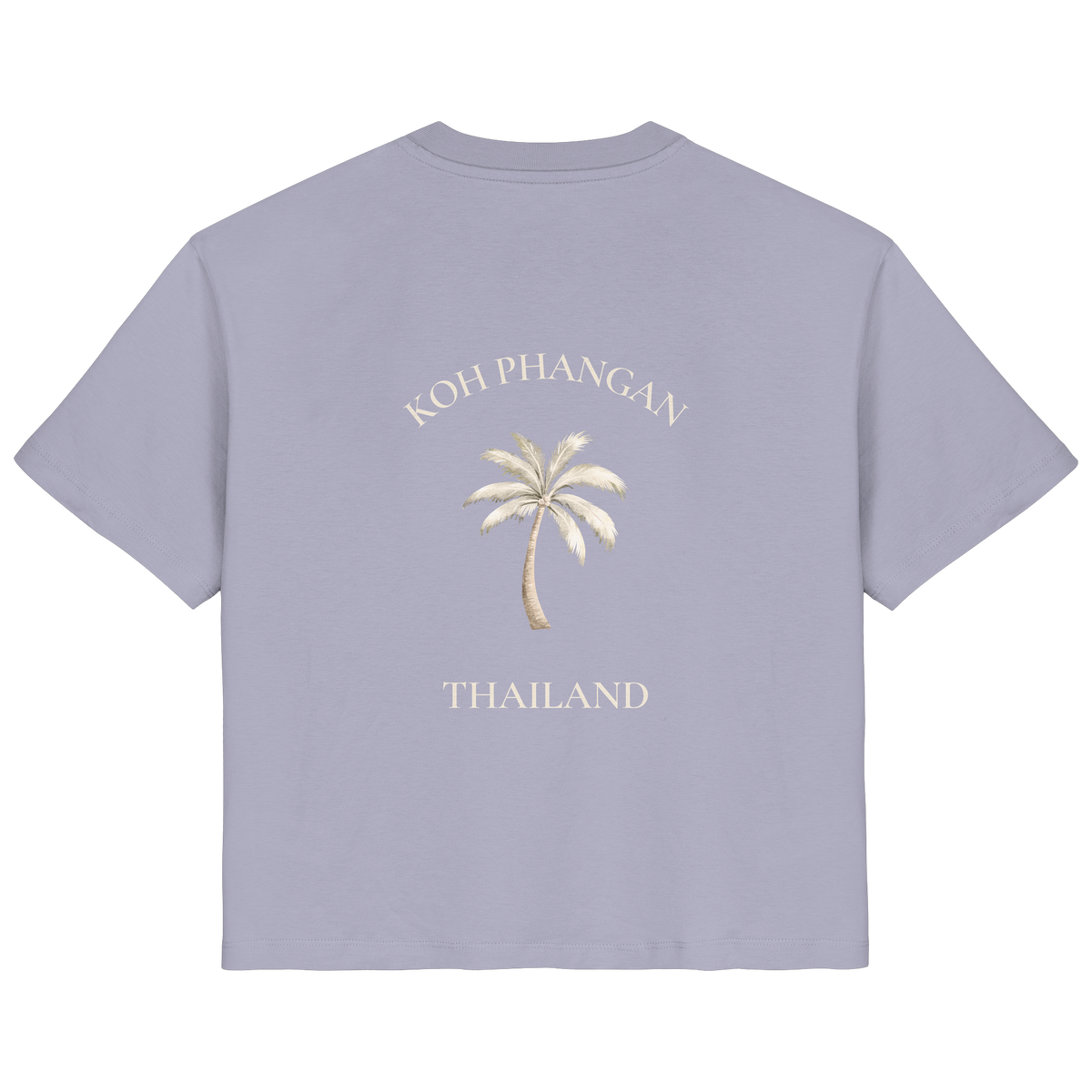 Damen Bio T-Shirt in lavender mit Koh Phangan Mini Palm Motiv als Backprint – Original-Mockup