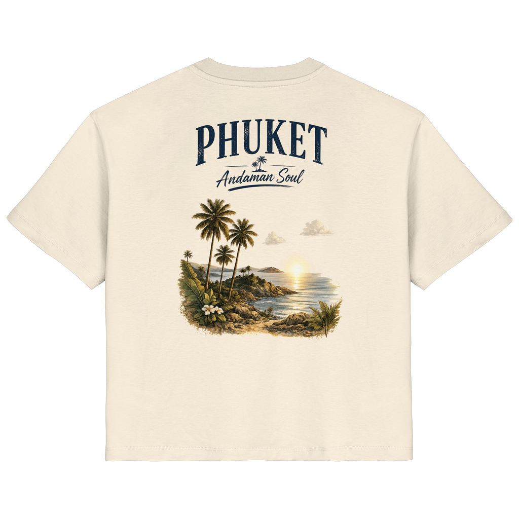 Phuket Andaman Soul Damen Bio-T-Shirt in Natural Raw mit Rückenprint – Produktansicht