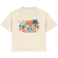 Damen-Bio-T-Shirt in Natural Raw, Rückansicht mit Timmendorfer-Strand-Good-Vibes-Only-Rückenprint.