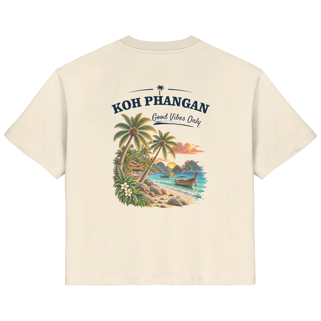 Koh Phangan Good Vibes Only – Damen Bio T-Shirt – Backprint – Original-Mockup ladies organic shirt natural raw mit Rückenmotiv