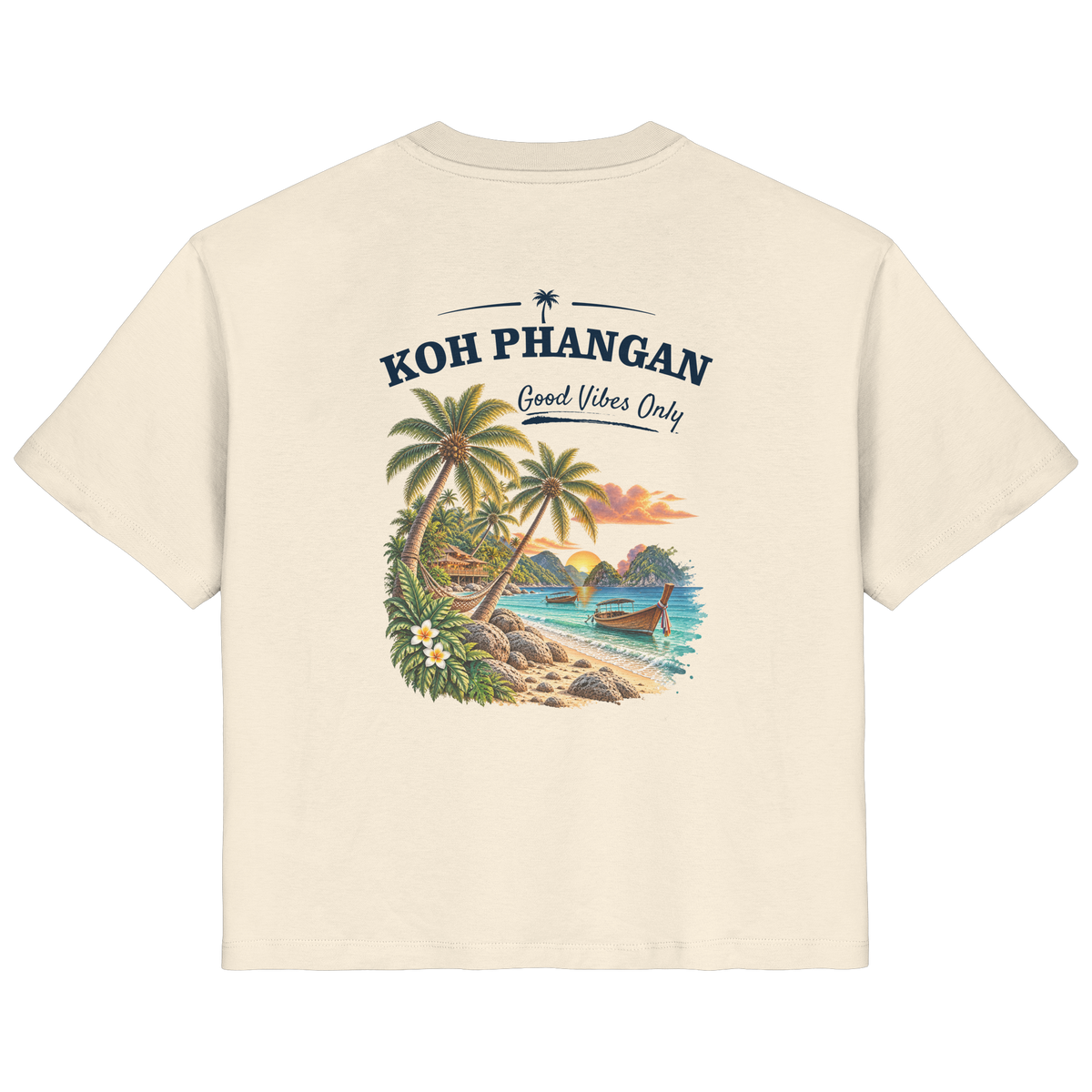 Koh Phangan Good Vibes Only – Damen Bio T-Shirt – Backprint – Original-Mockup ladies organic shirt natural raw mit Rückenmotiv