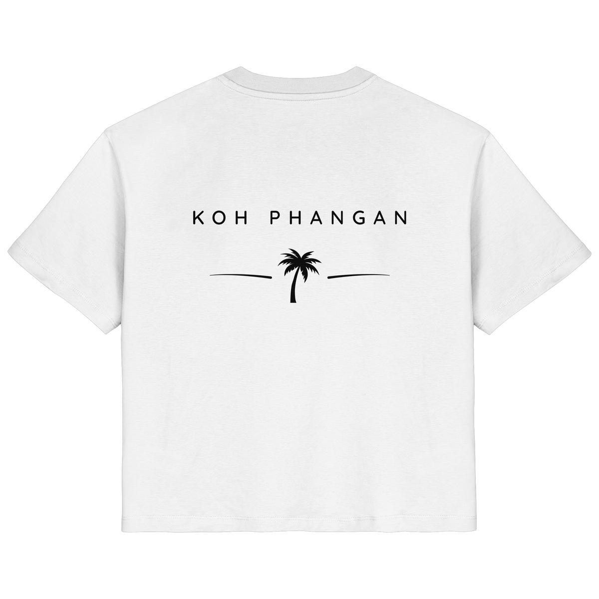 Original-Mockup des Damen Bio T-Shirt in Weiß mit Koh-Phangan-Minimal-Backprint