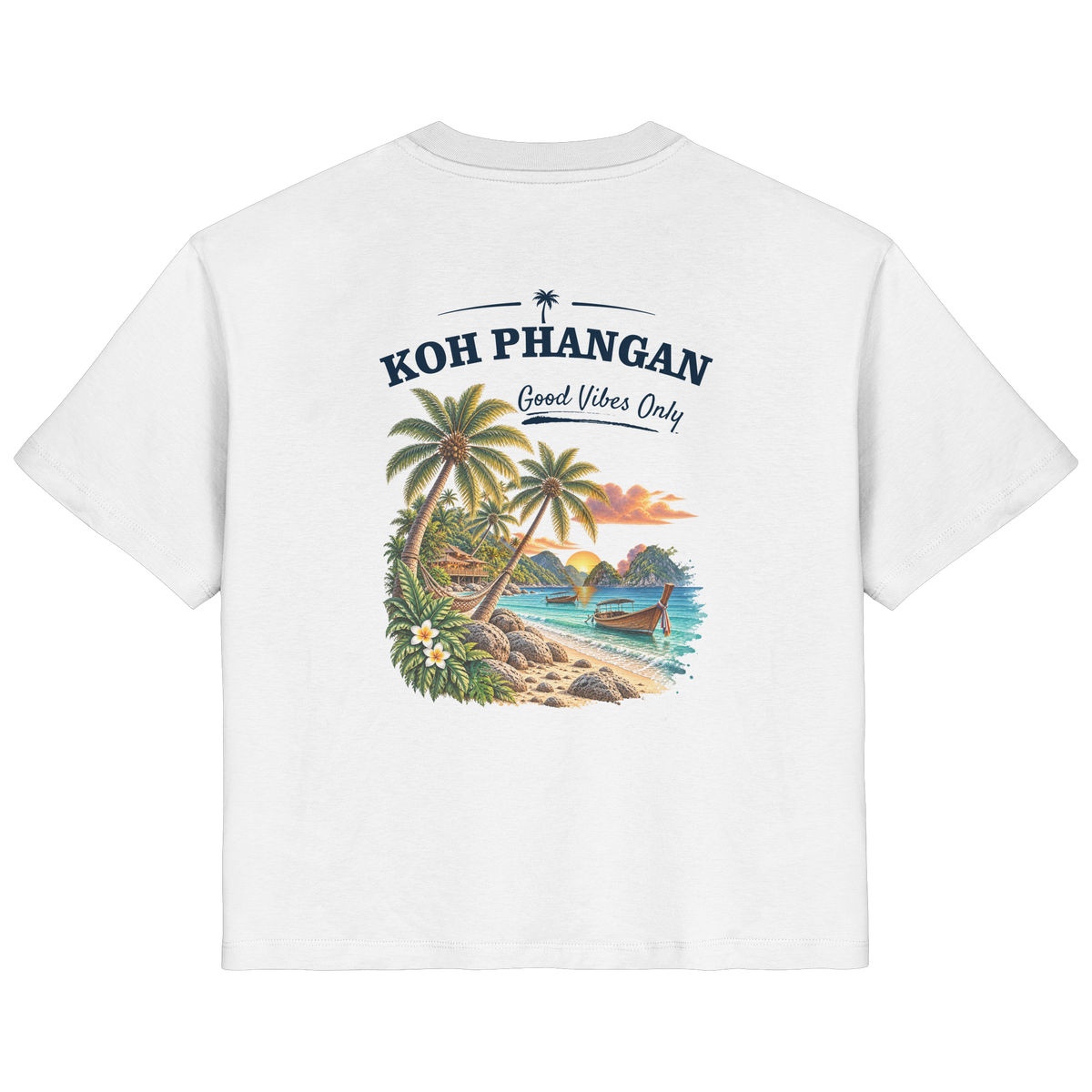 Koh Phangan Good Vibes Only – Damen Bio T-Shirt – Backprint – Original-Mockup ladies organic shirt white mit Rückenmotiv