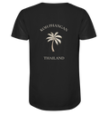 Herren Bio V-Neck Shirt in verfügbarer Farbe mit Koh Phangan Mini Palm Motiv als Backprint – Original-Mockup