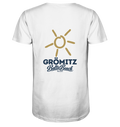 Grömitz Sonne Herren Bio V-Neck T-Shirt White mit Baltic-Beach-Rückendruck – Shirtigo-Originalmockup