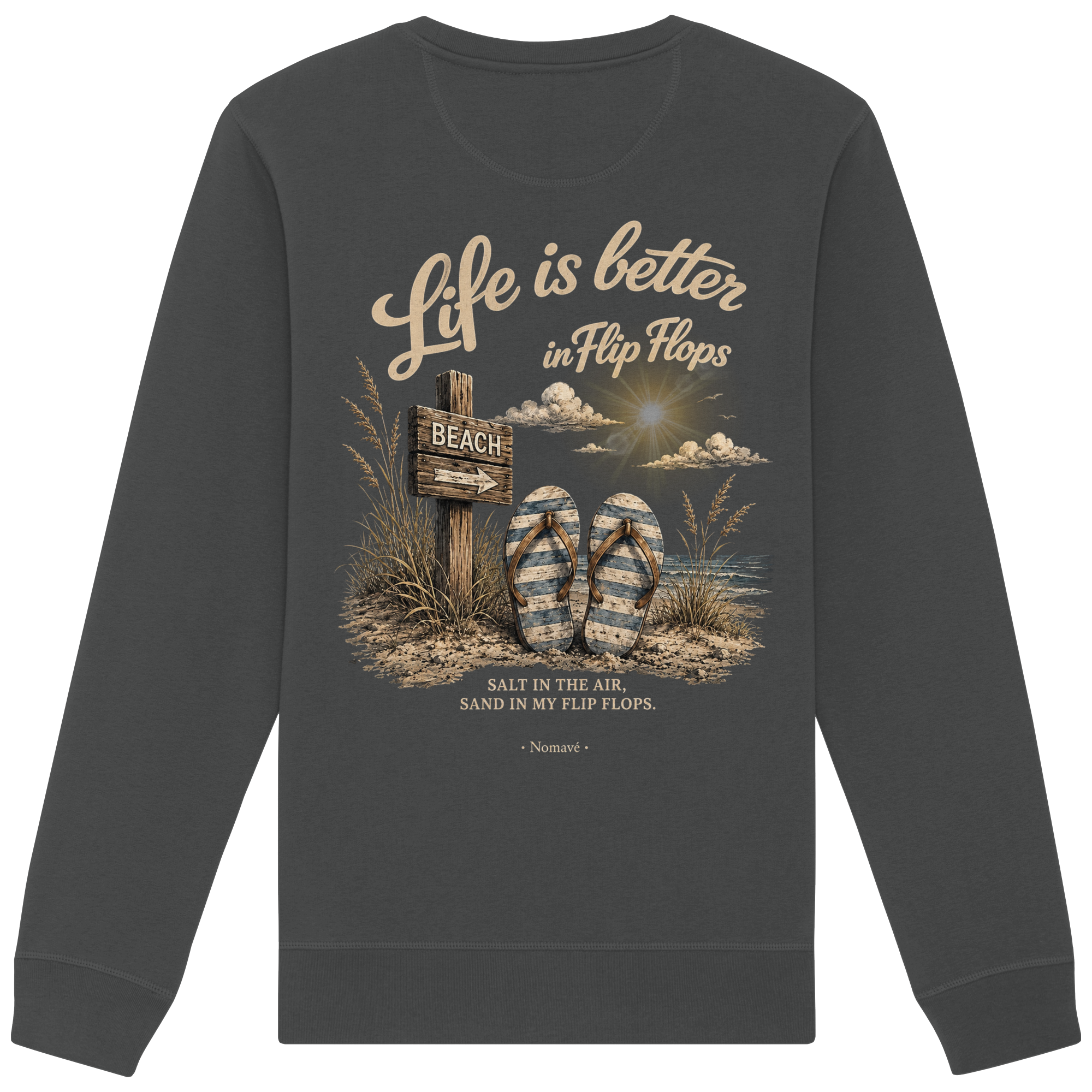 Life-is-better-in-flip-flops-dark-edition-backprint - Organic Basic Unisex Sweatshirt