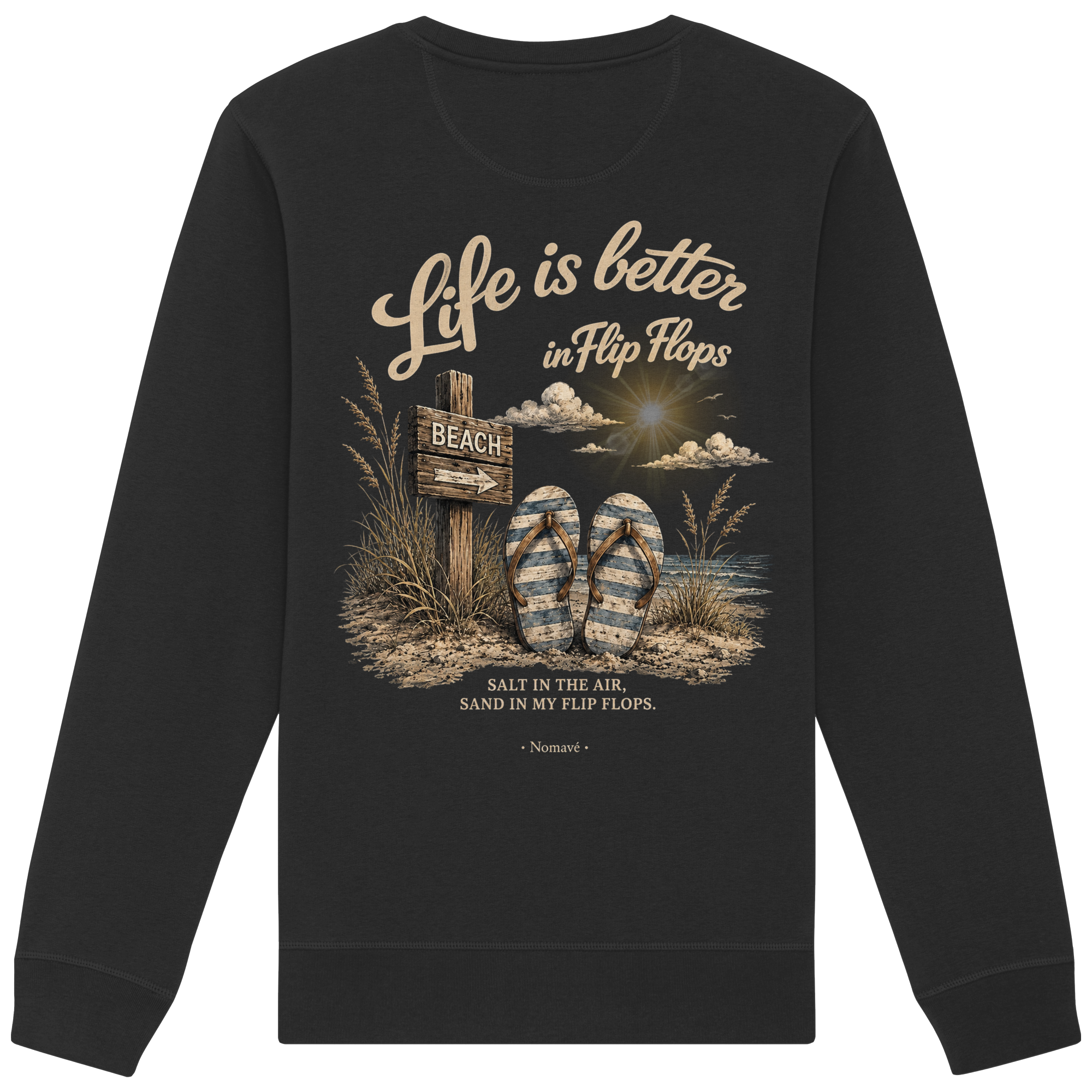 Life-is-better-in-flip-flops-dark-edition-backprint - Organic Basic Unisex Sweatshirt