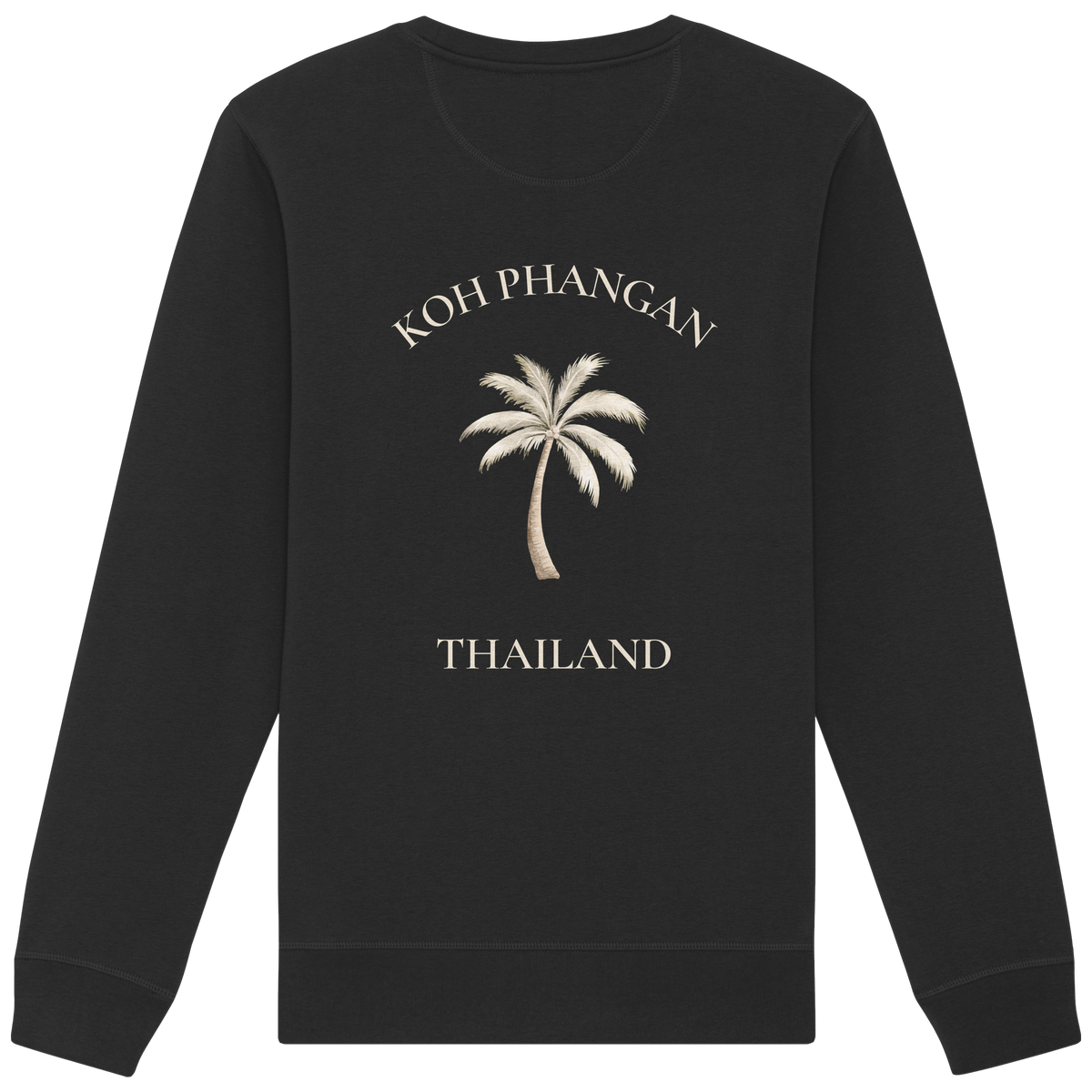 Bio Unisex Sweatshirt in black mit Koh Phangan Mini Palm Motiv als Backprint – Original-Mockup