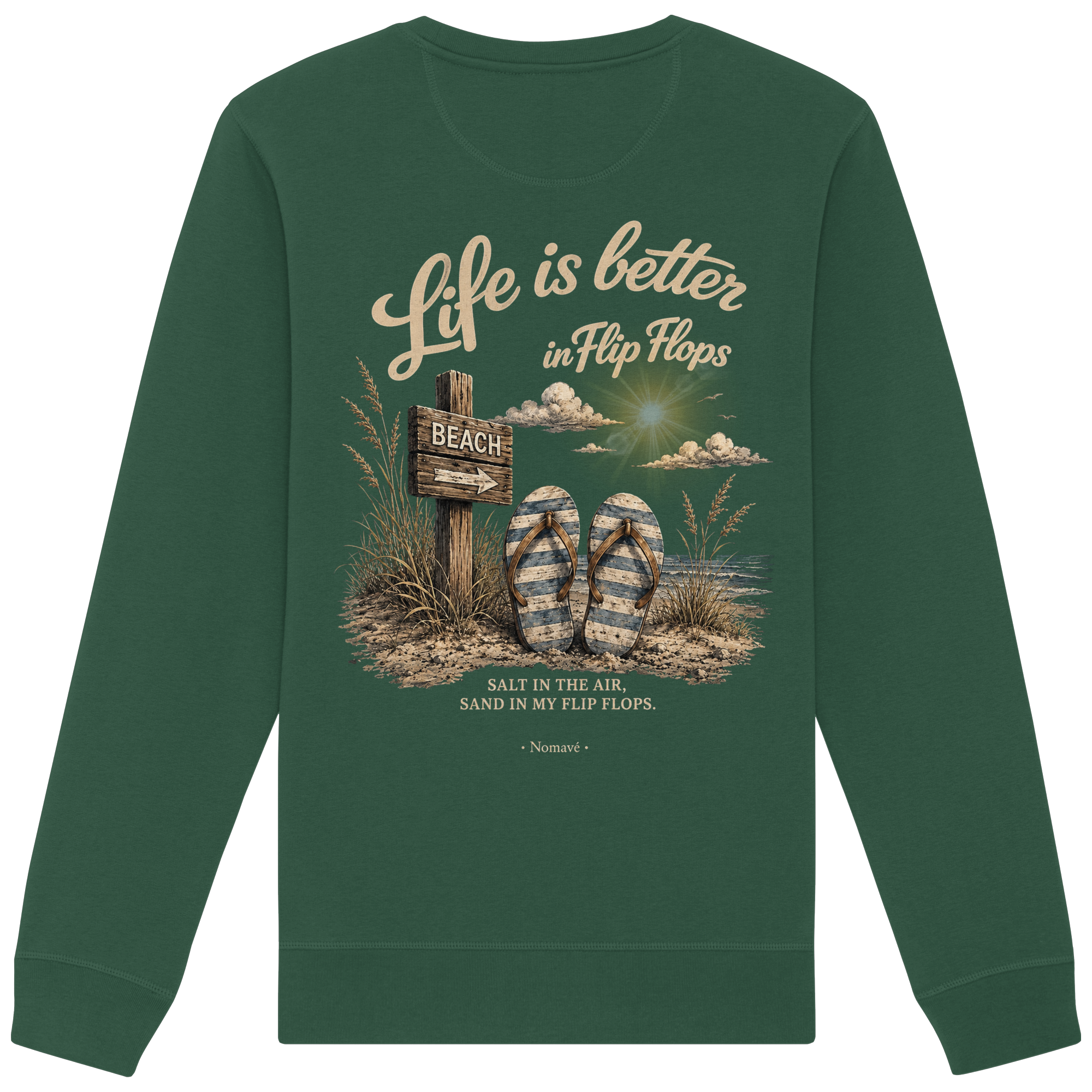 Life-is-better-in-flip-flops-dark-edition-backprint - Organic Basic Unisex Sweatshirt