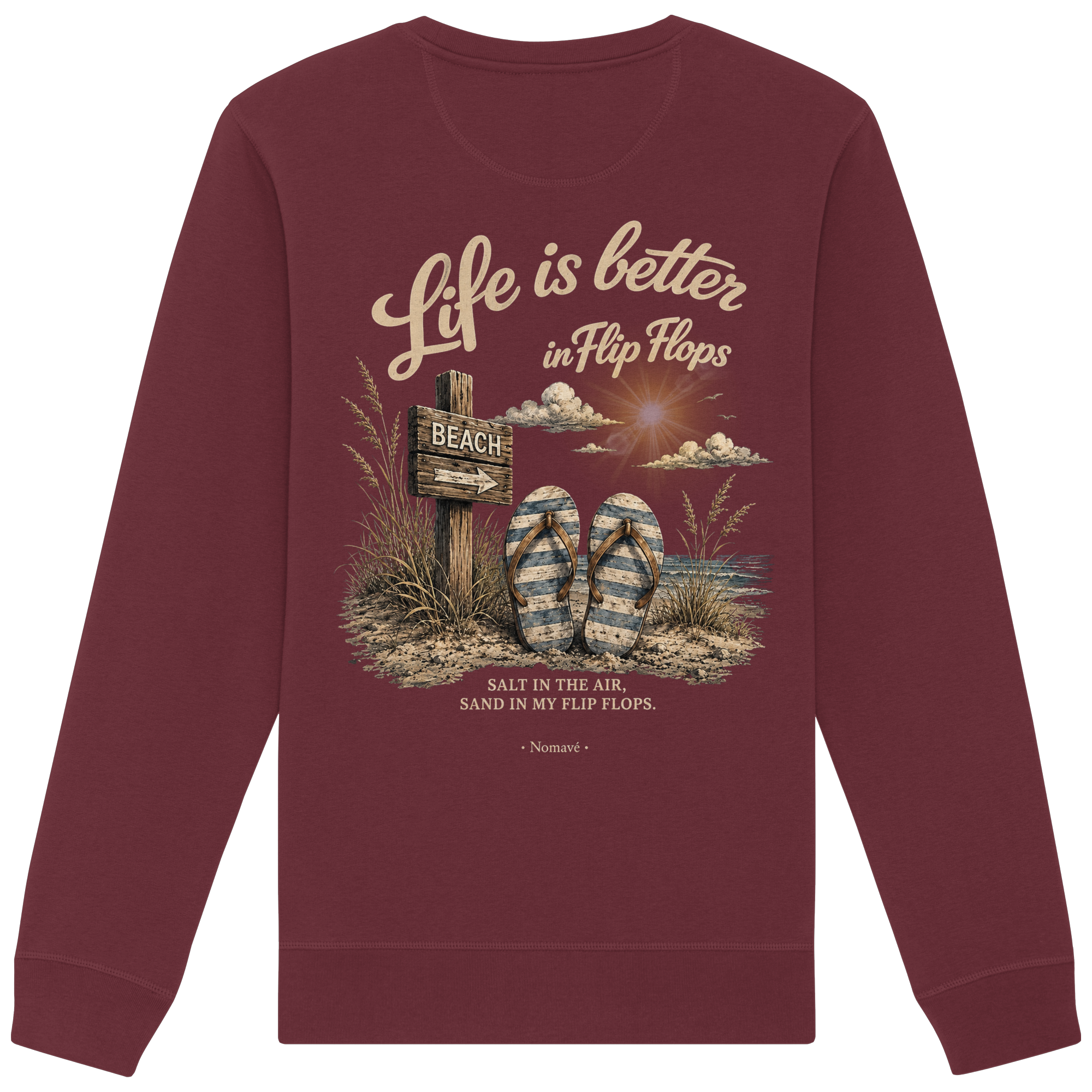 Life-is-better-in-flip-flops-dark-edition-backprint - Organic Basic Unisex Sweatshirt