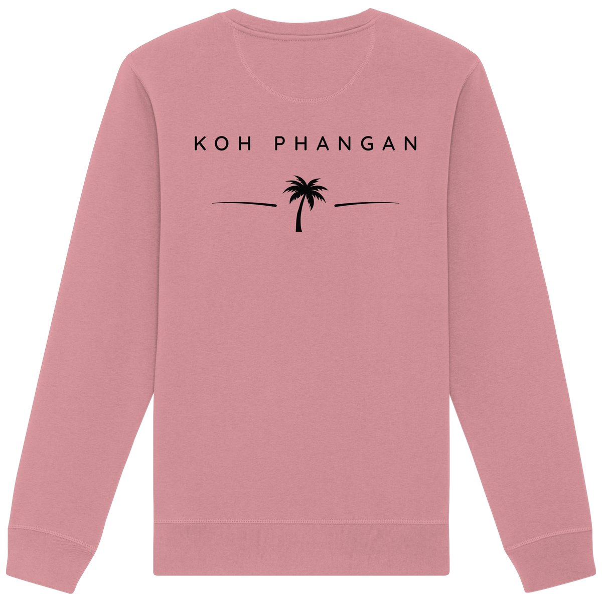 Original-Mockup des Bio Unisex Sweatshirt in Canyon Pink mit Koh-Phangan-Minimal-Backprint
