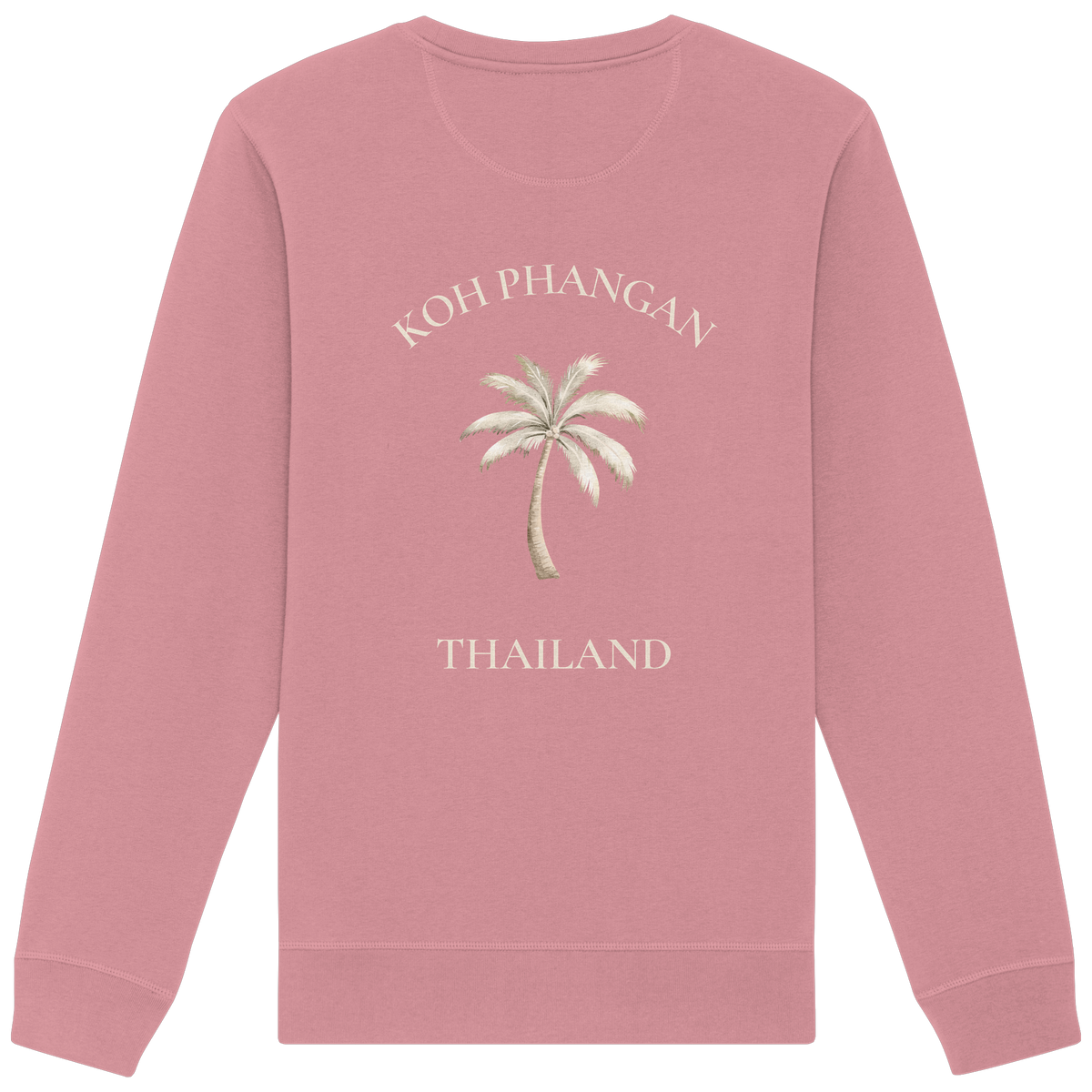 Bio Unisex Sweatshirt in canyon pink mit Koh Phangan Mini Palm Motiv als Backprint – Original-Mockup