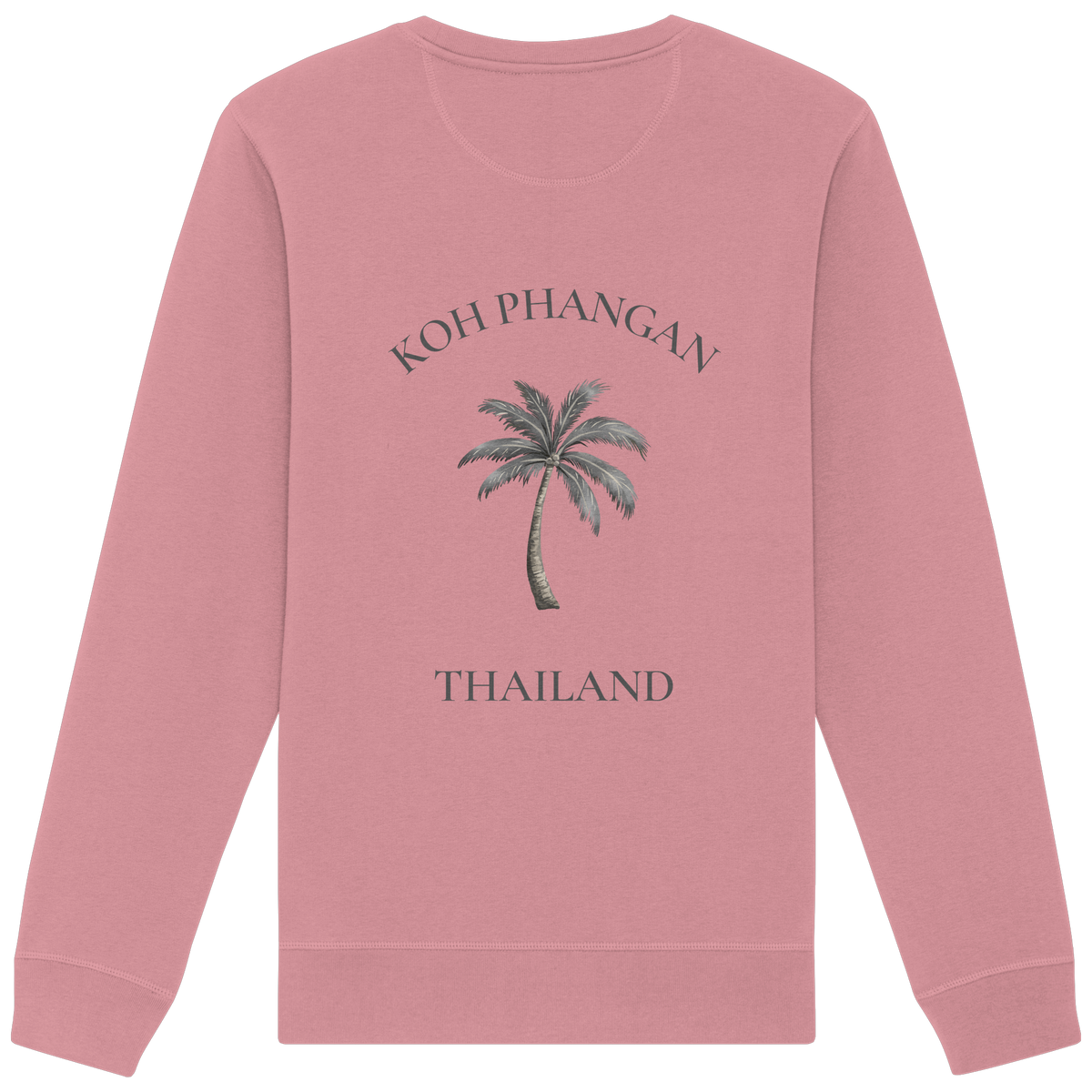 Koh Phangan Mini Palm – Bio Unisex Sweatshirt – Backprint – Originalmockup in Canyon Pink, Produktansicht 4