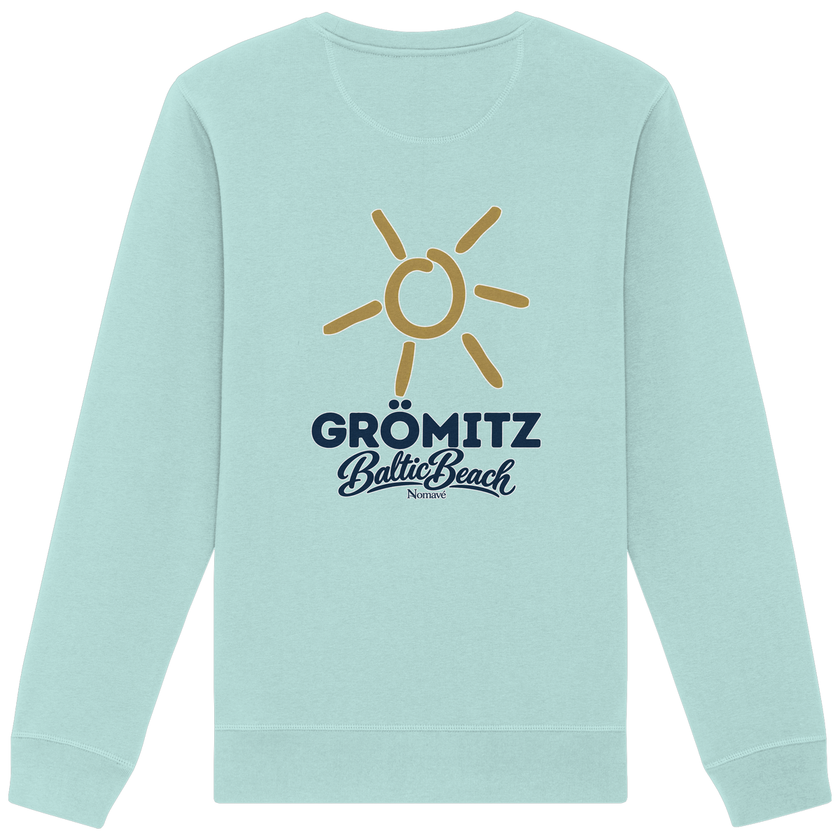 Grömitz Sonne Bio Unisex Sweatshirt Baltic Beach Rückendruck – Shirtigo-Originalmockup 6 (caribbean-blue)