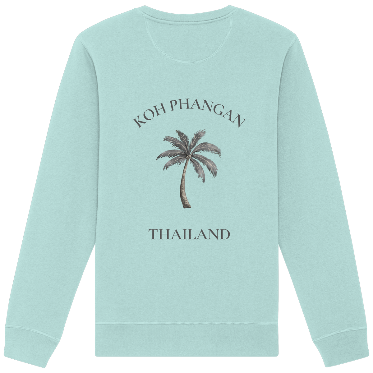 Koh Phangan Mini Palm – Bio Unisex Sweatshirt – Backprint – Originalmockup in Caribbean Blue, Produktansicht 6