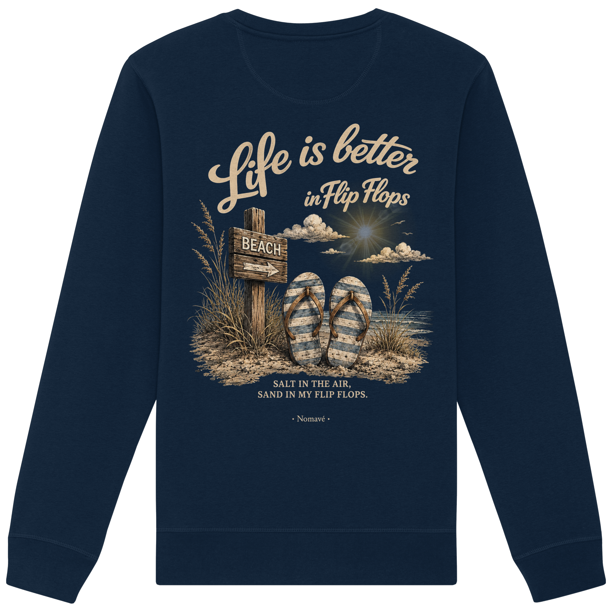 Life-is-better-in-flip-flops-dark-edition-backprint - Organic Basic Unisex Sweatshirt