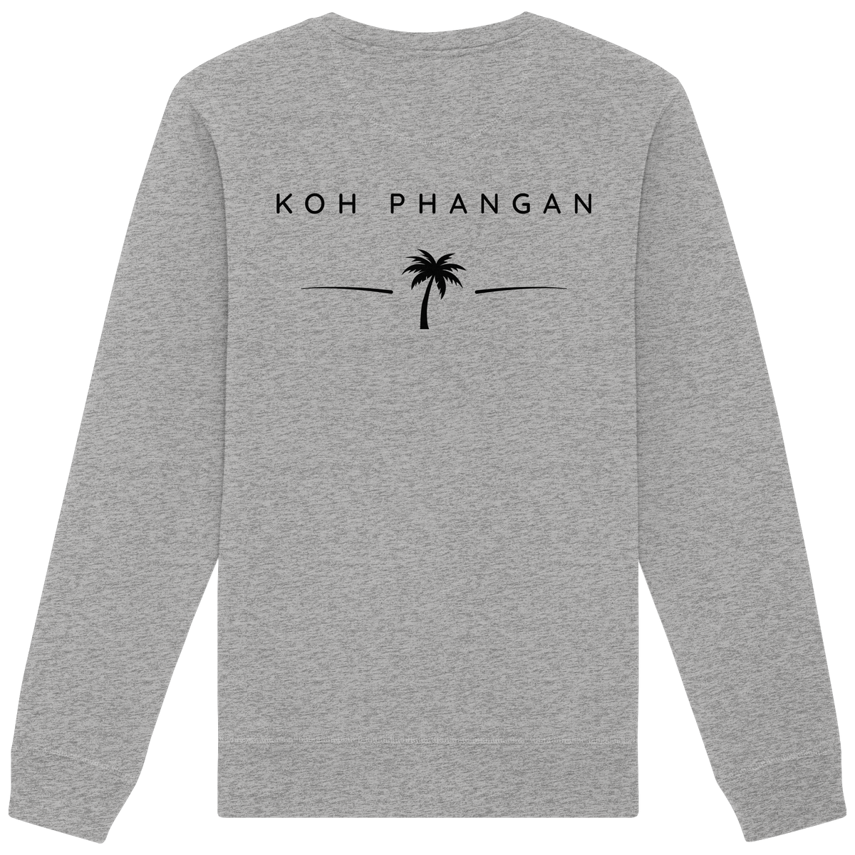 Original-Mockup des Bio Unisex Sweatshirt in Heather Grey mit Koh-Phangan-Minimal-Backprint