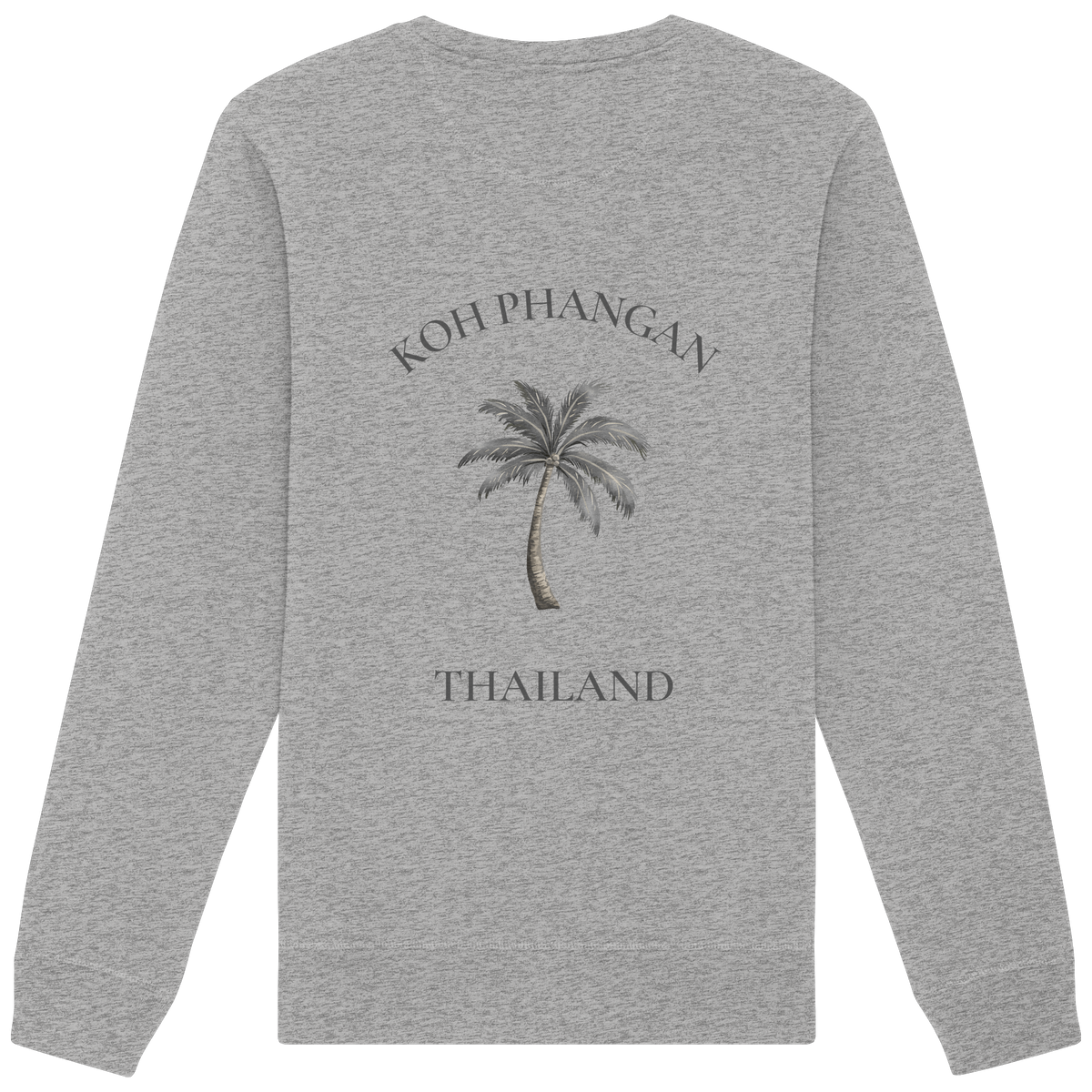Koh Phangan Mini Palm – Bio Unisex Sweatshirt – Backprint – Originalmockup in Heather Grey, Produktansicht 7
