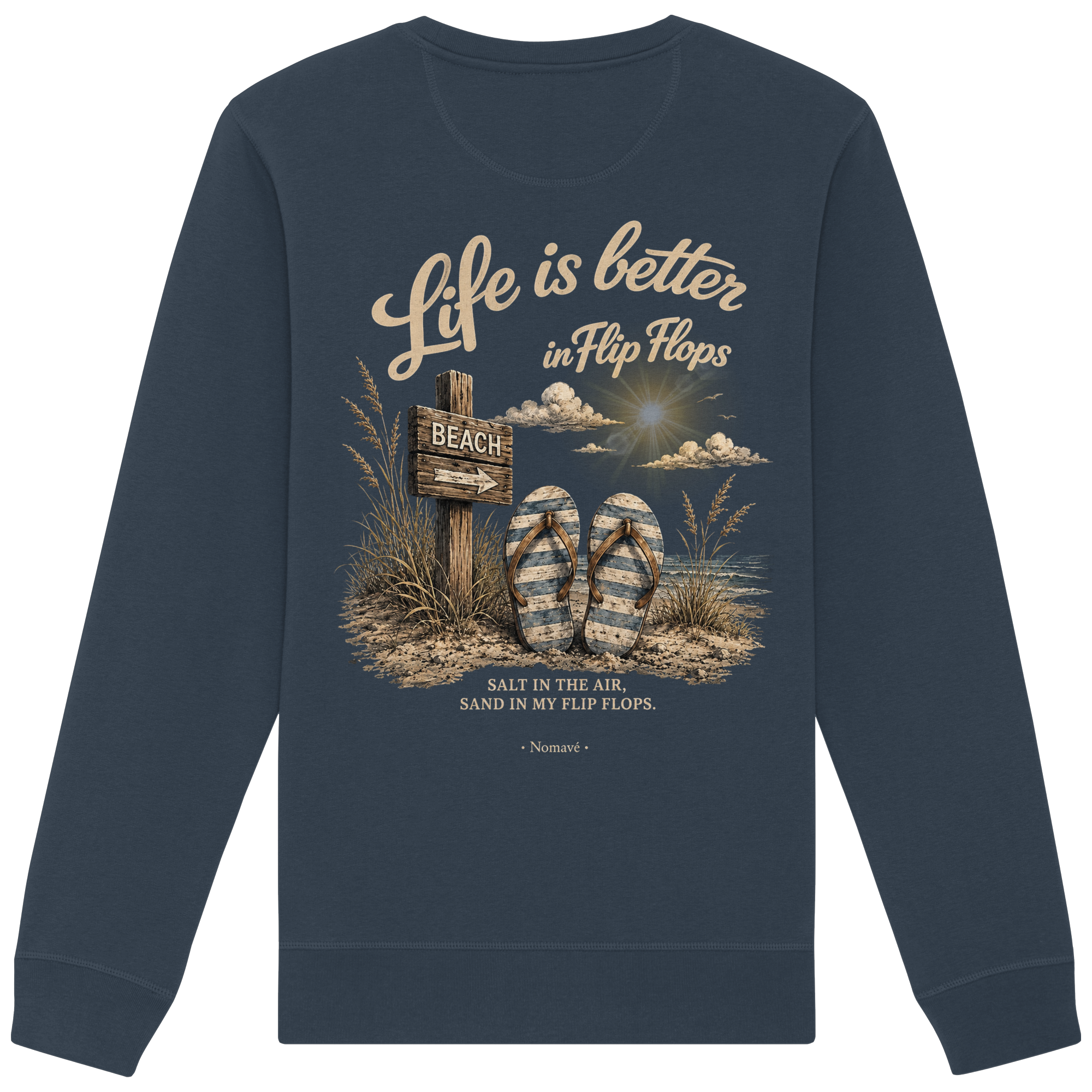 Life-is-better-in-flip-flops-dark-edition-backprint - Organic Basic Unisex Sweatshirt