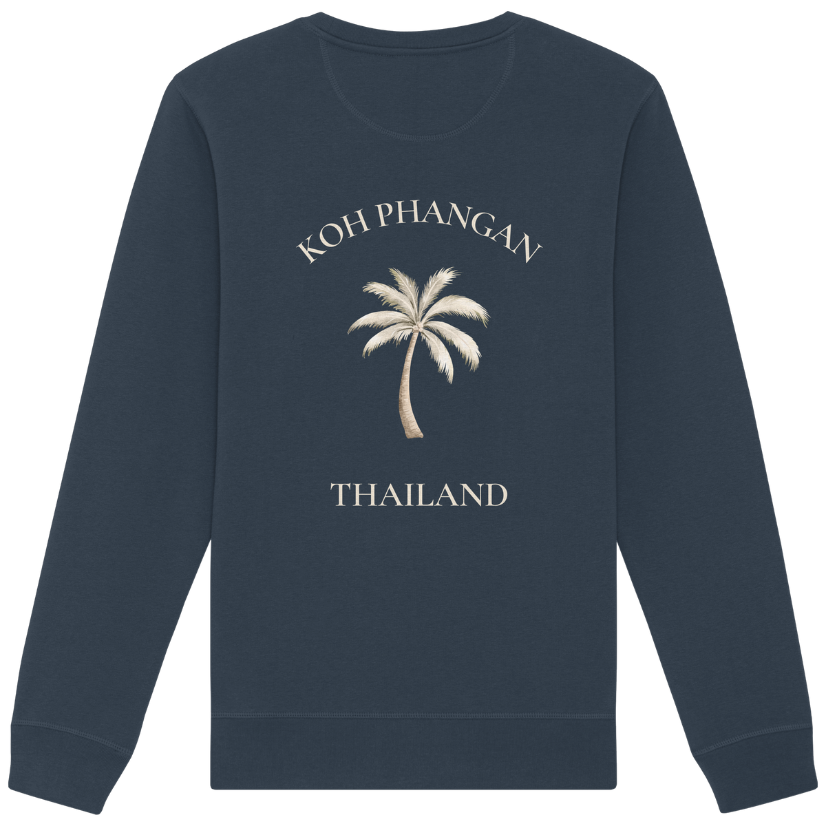 Bio Unisex Sweatshirt in india ink grey mit Koh Phangan Mini Palm Motiv als Backprint – Original-Mockup