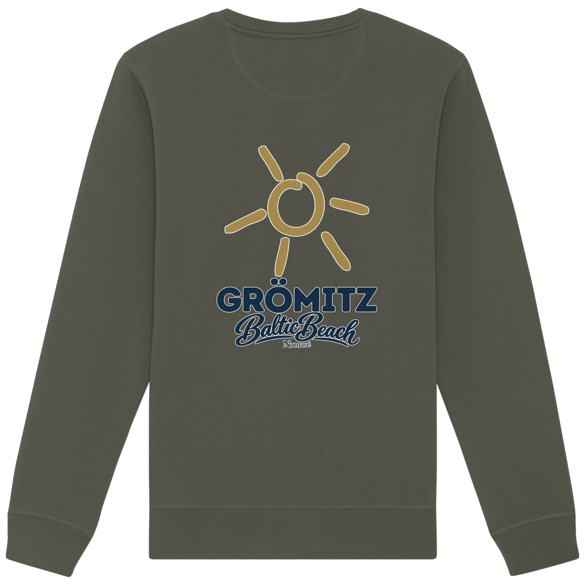 Grömitz Sonne Bio Unisex Sweatshirt Baltic Beach Rückendruck – Shirtigo-Originalmockup 10 (khaki)