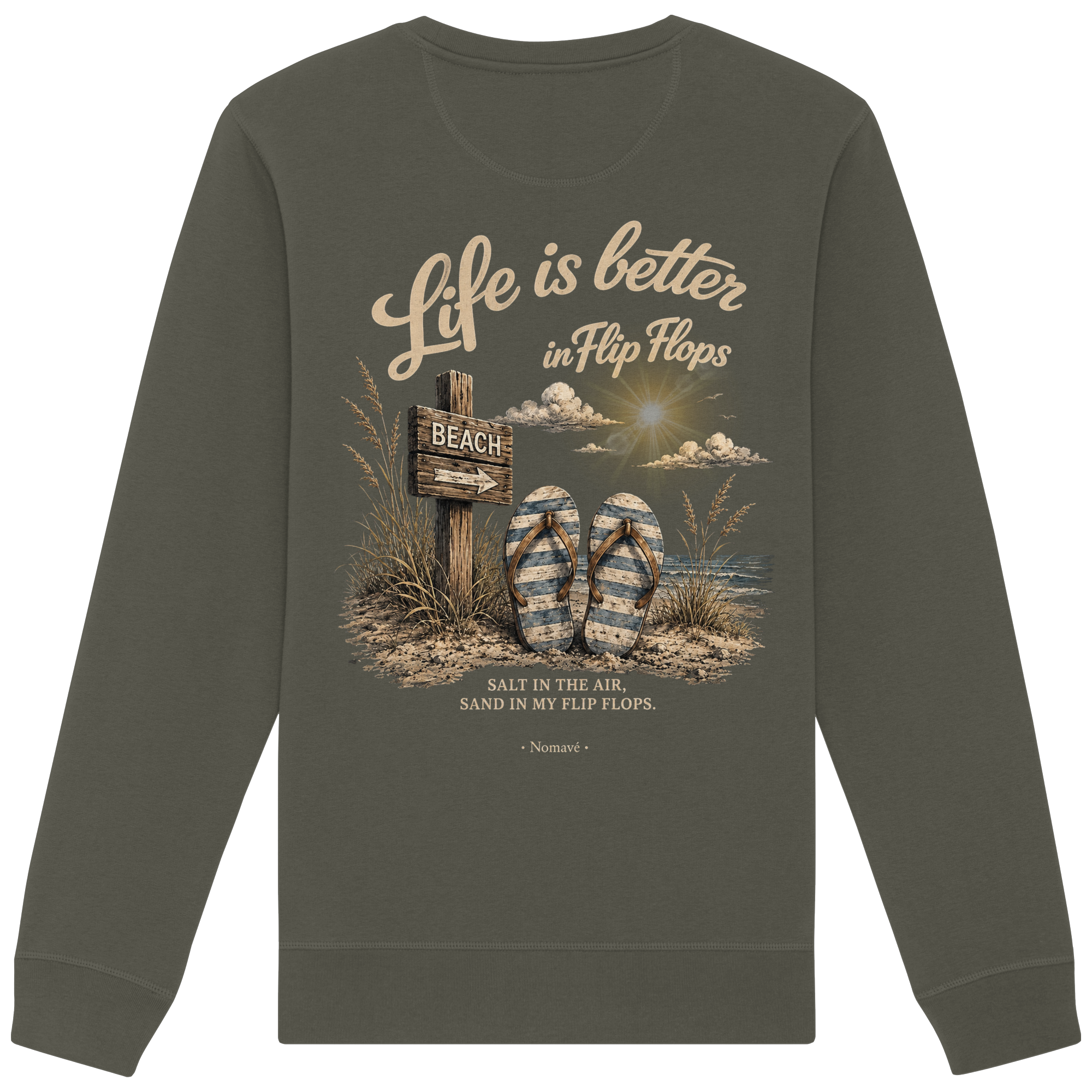 Life-is-better-in-flip-flops-dark-edition-backprint - Organic Basic Unisex Sweatshirt