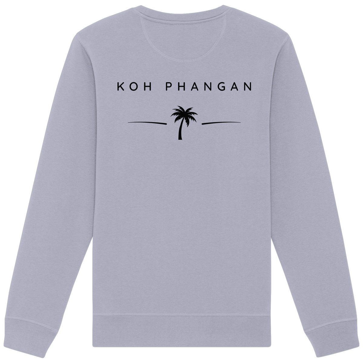 Original-Mockup des Bio Unisex Sweatshirt in Serene Blue mit Koh-Phangan-Minimal-Backprint
