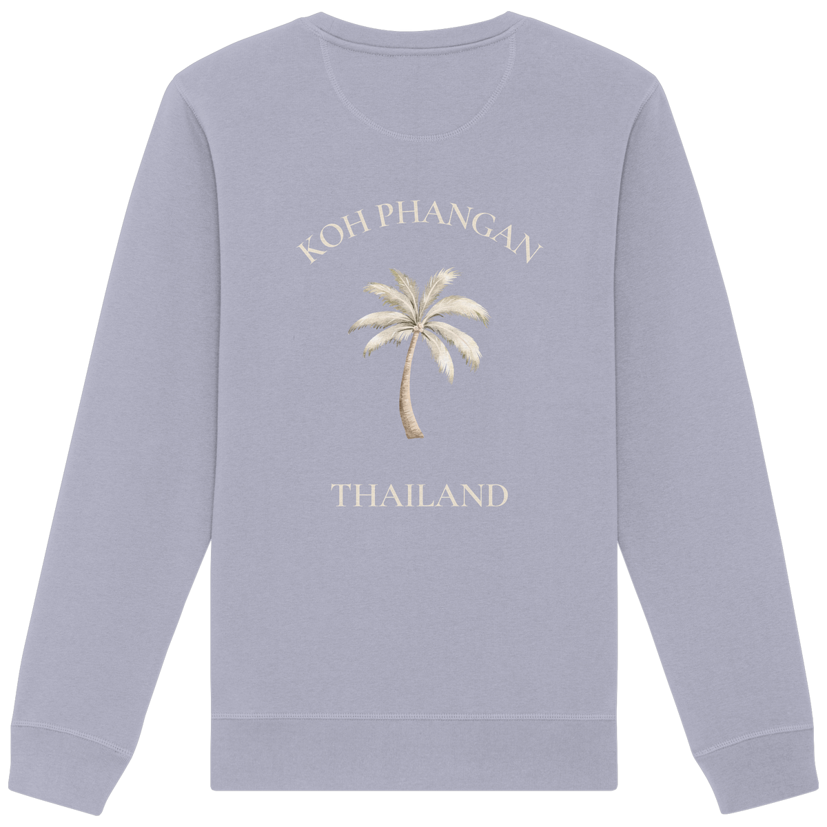 Bio Unisex Sweatshirt in serene blue mit Koh Phangan Mini Palm Motiv als Backprint – Original-Mockup
