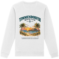 Original-Produktmockup: Unisex-Bio-Sweatshirt in White, Rückansicht mit Timmendorfer-Beach-Club-Motiv und dem Schriftzug Timmendorfer Strand – Baltic Sea.