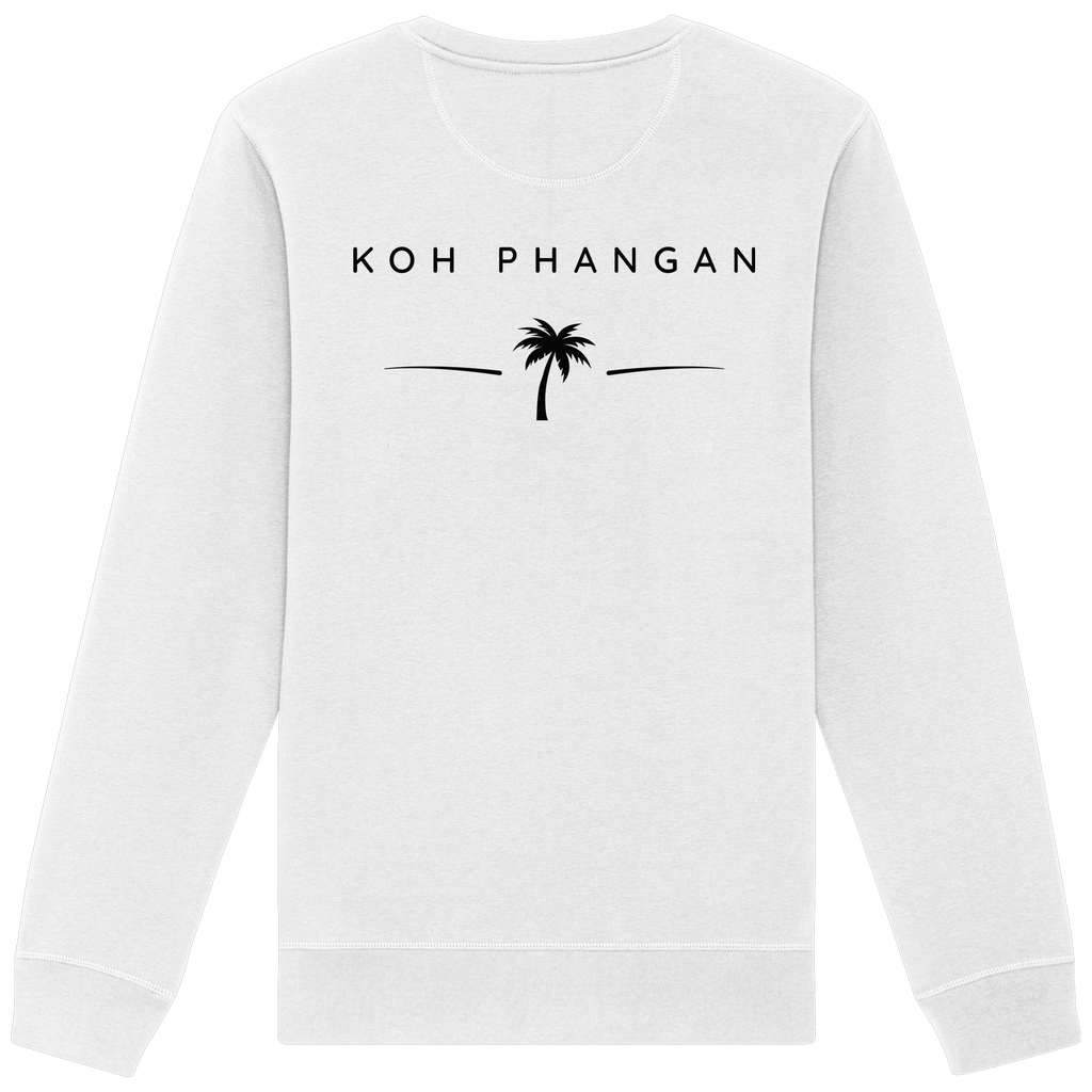 Original-Mockup des Bio Unisex Sweatshirt in Weiß mit Koh-Phangan-Minimal-Backprint