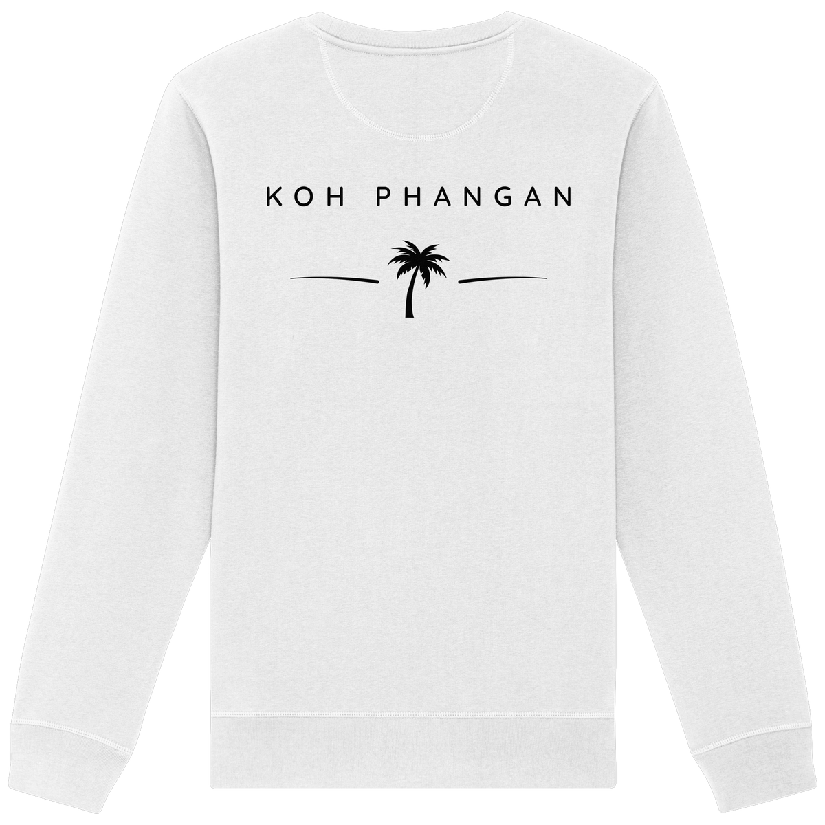 Original-Mockup des Bio Unisex Sweatshirt in Weiß mit Koh-Phangan-Minimal-Backprint