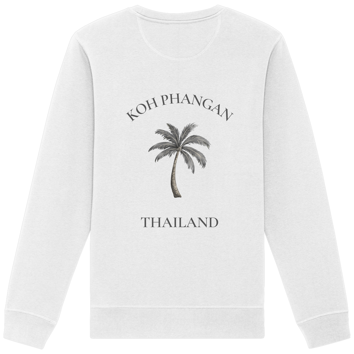 Koh Phangan Mini Palm – Bio Unisex Sweatshirt – Backprint – Originalmockup in White, Produktansicht 1