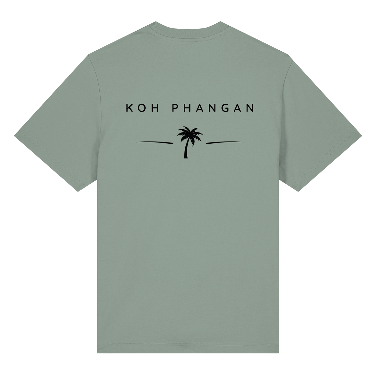 Original-Mockup des Bio Heavy T-Shirt in Aloe mit Koh-Phangan-Minimal-Backprint