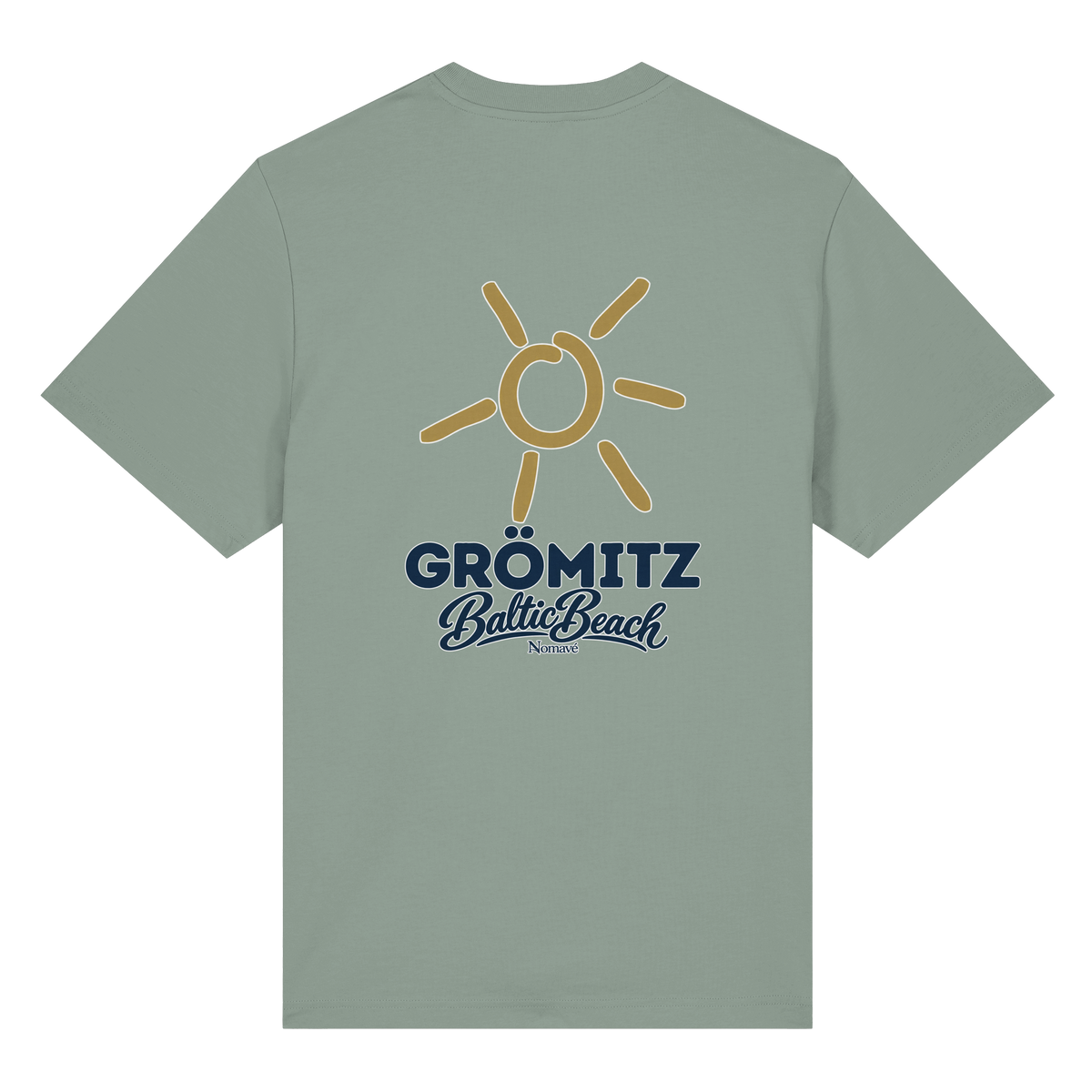 Grömitz Sonne Bio-Heavy T-Shirt Baltic Beach mit Rückendruck in Aloe – Shirtigo-Originalmockup 4